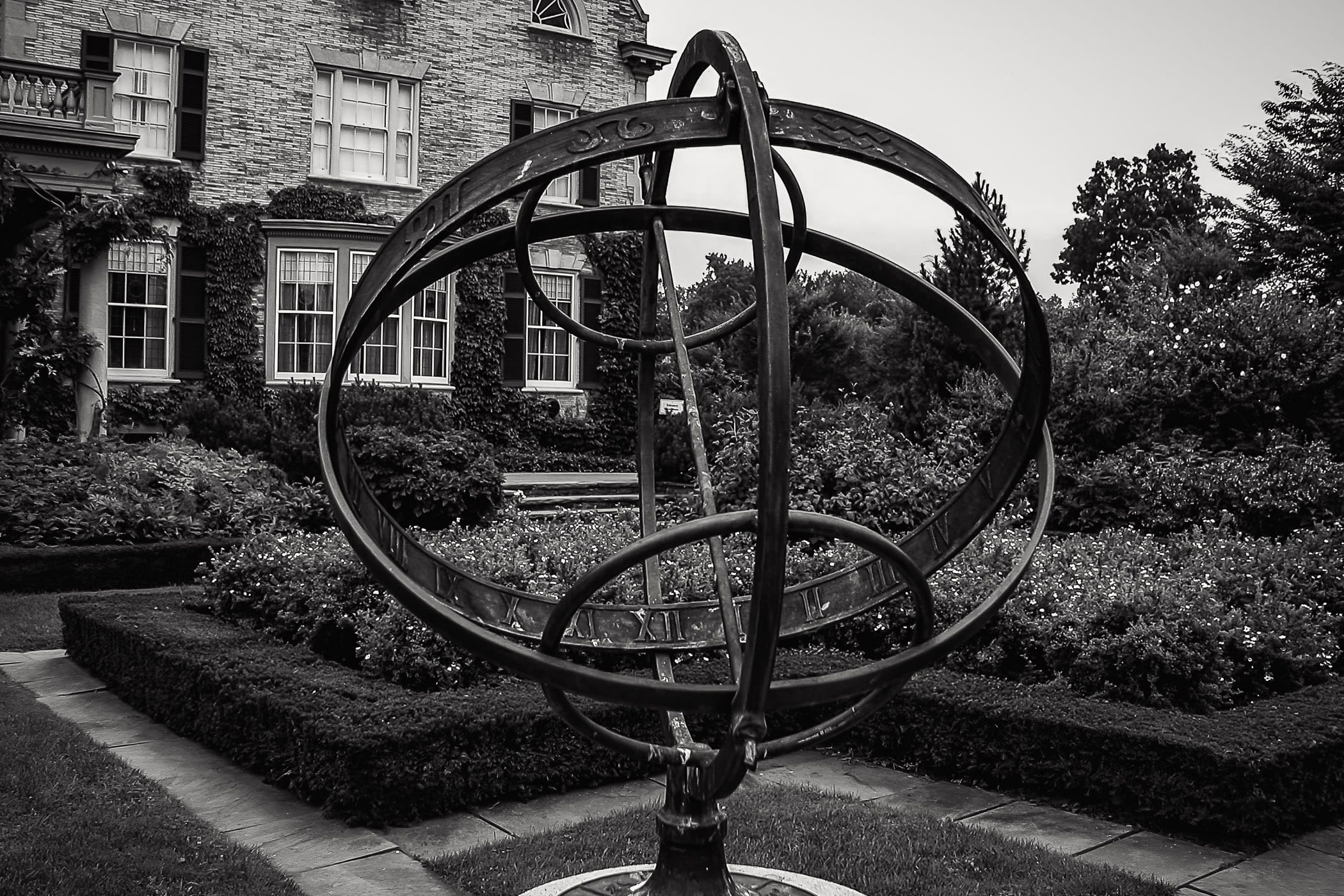 This armillary—a type of sundial—is at the George Eastman (founder of Kodak) House in Rochester, NY.