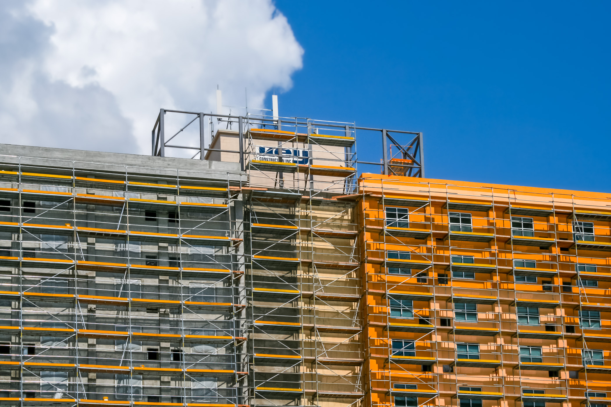 Scaffolds on a new building being constructed near Downtown Fort Worth, Texas.