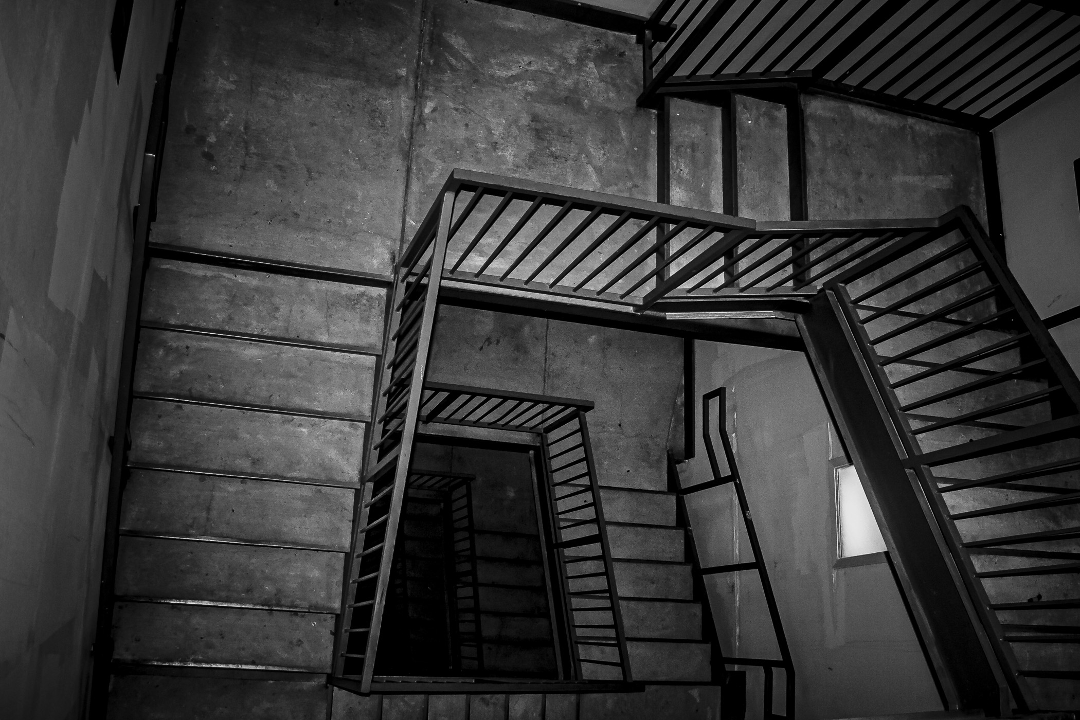 The stairwell in the parking garage of the Eastside Village lofts in Plano, TX.