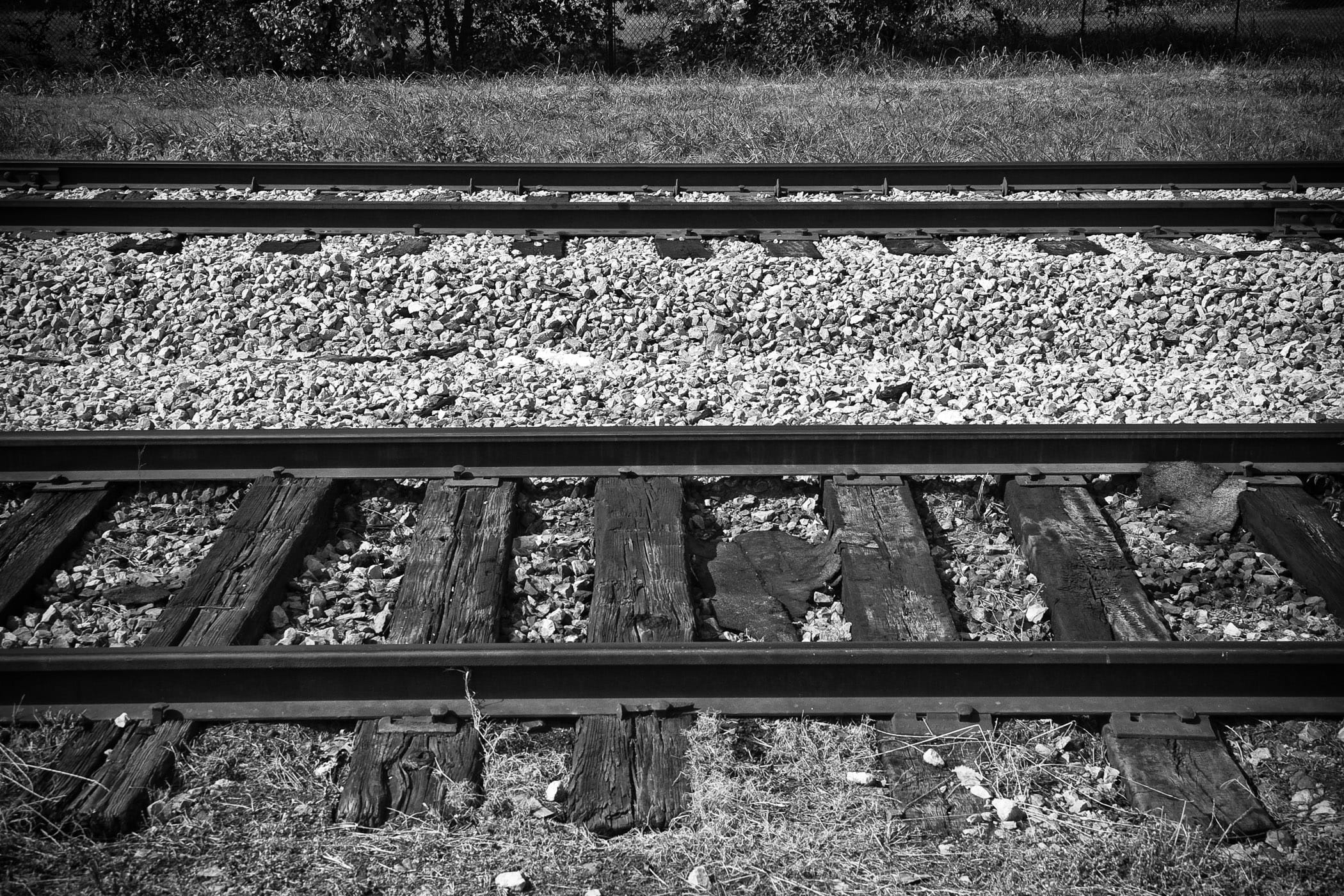 A pair of train tracks near Downtown Grapevine, Texas.
