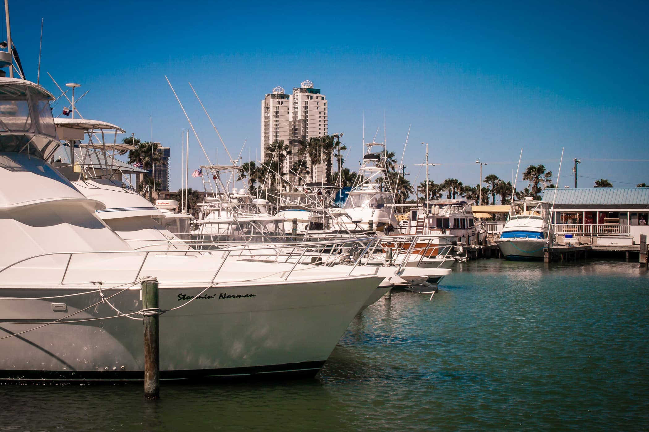 Boats docked in South Padre Island, Texas.