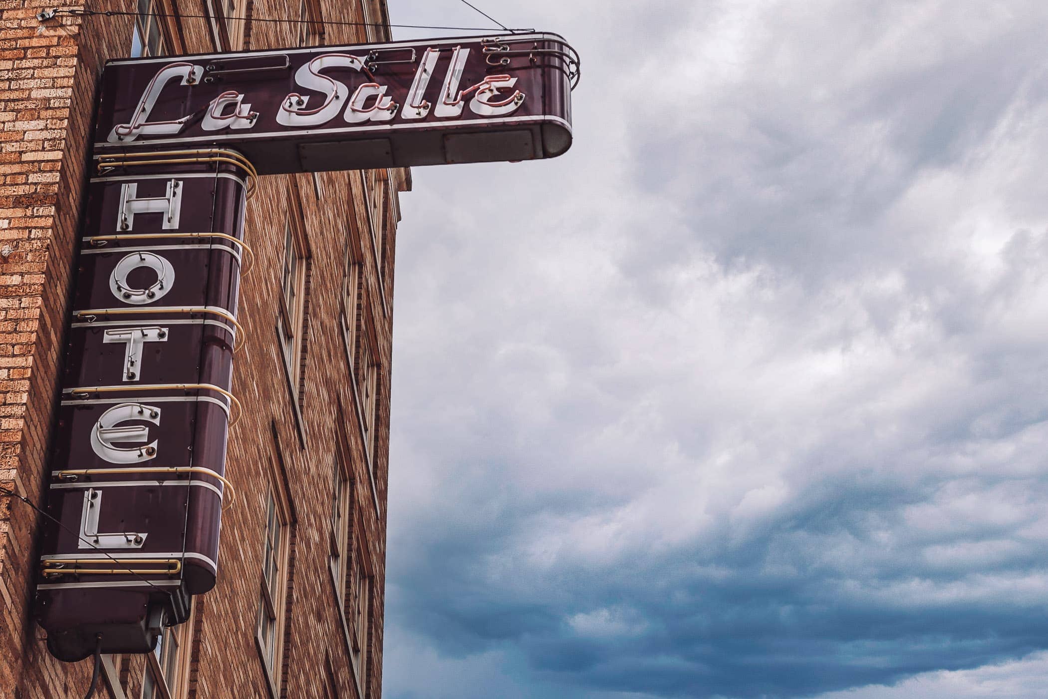 The sign of the La Salle Hotel in Downtown Bryan, Texas.