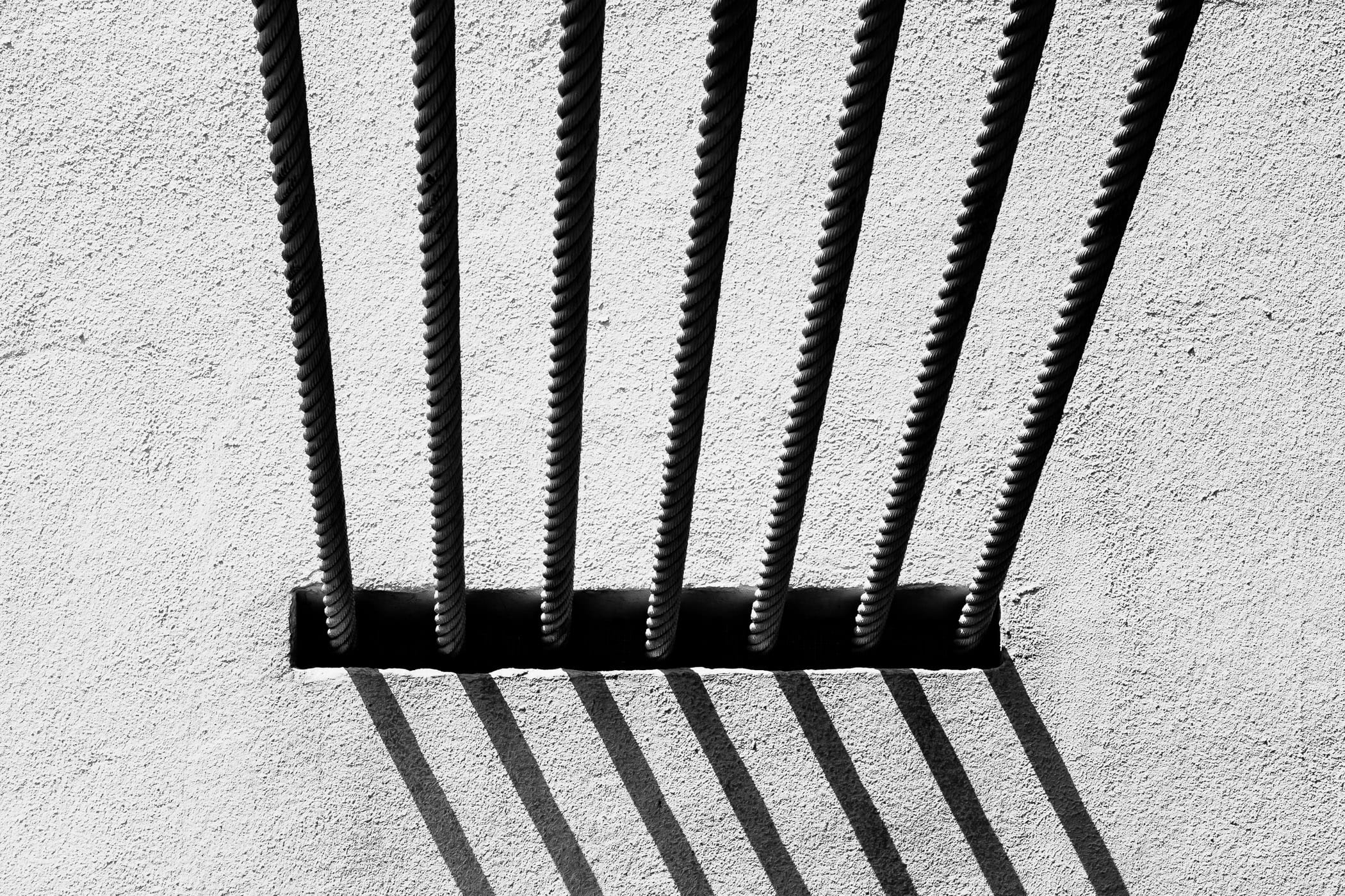 Detail of support cables at the Waco Suspension Bridge, Waco, Texas.