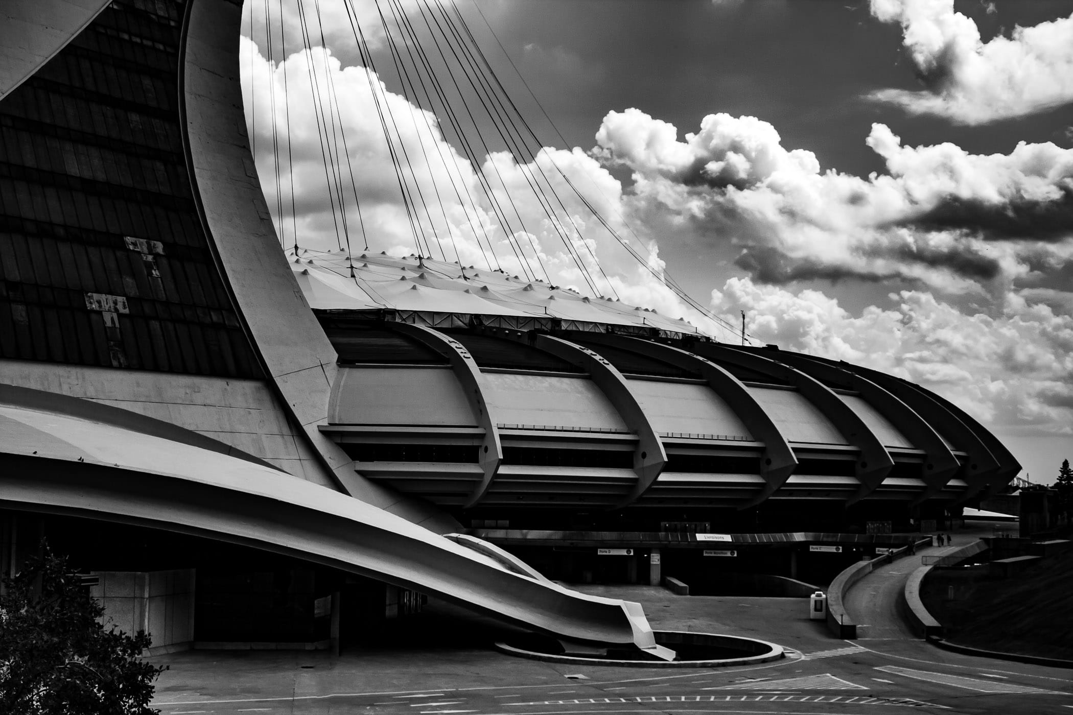 Montréal's Stade Olympique, lying in disrepair since the Expos decamped to Washington in 2004, resembles an alien craft in this shot.