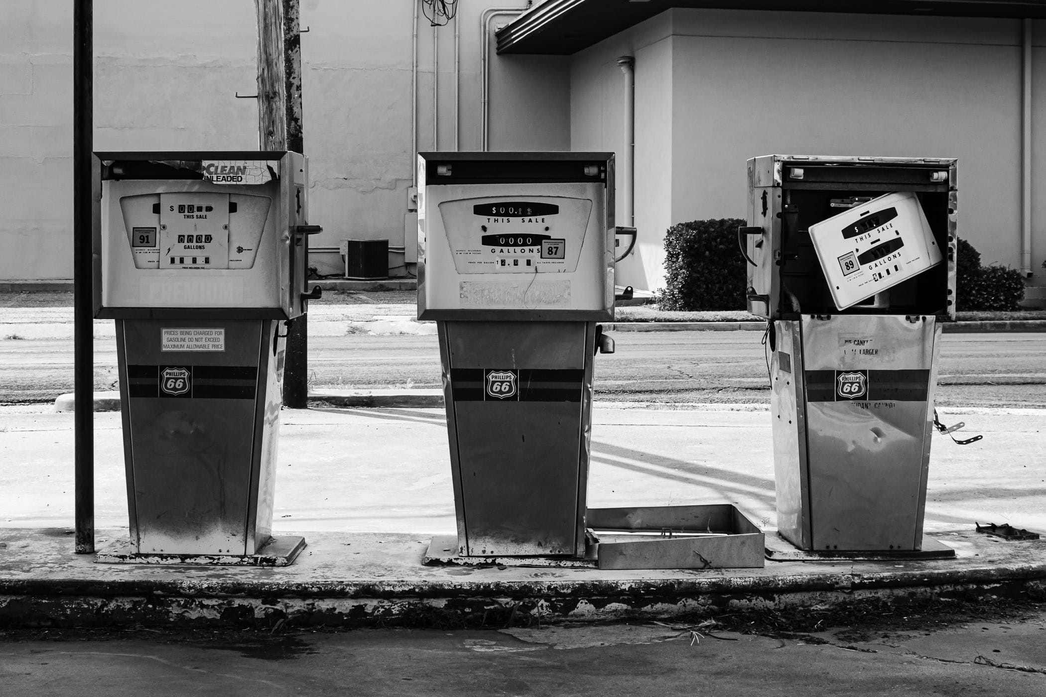 Abandoned gas pumps in Kilgore, Texas.