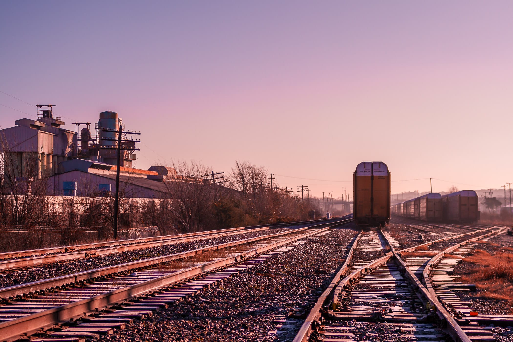 A small railroad switching yard in West Dallas, Texas.