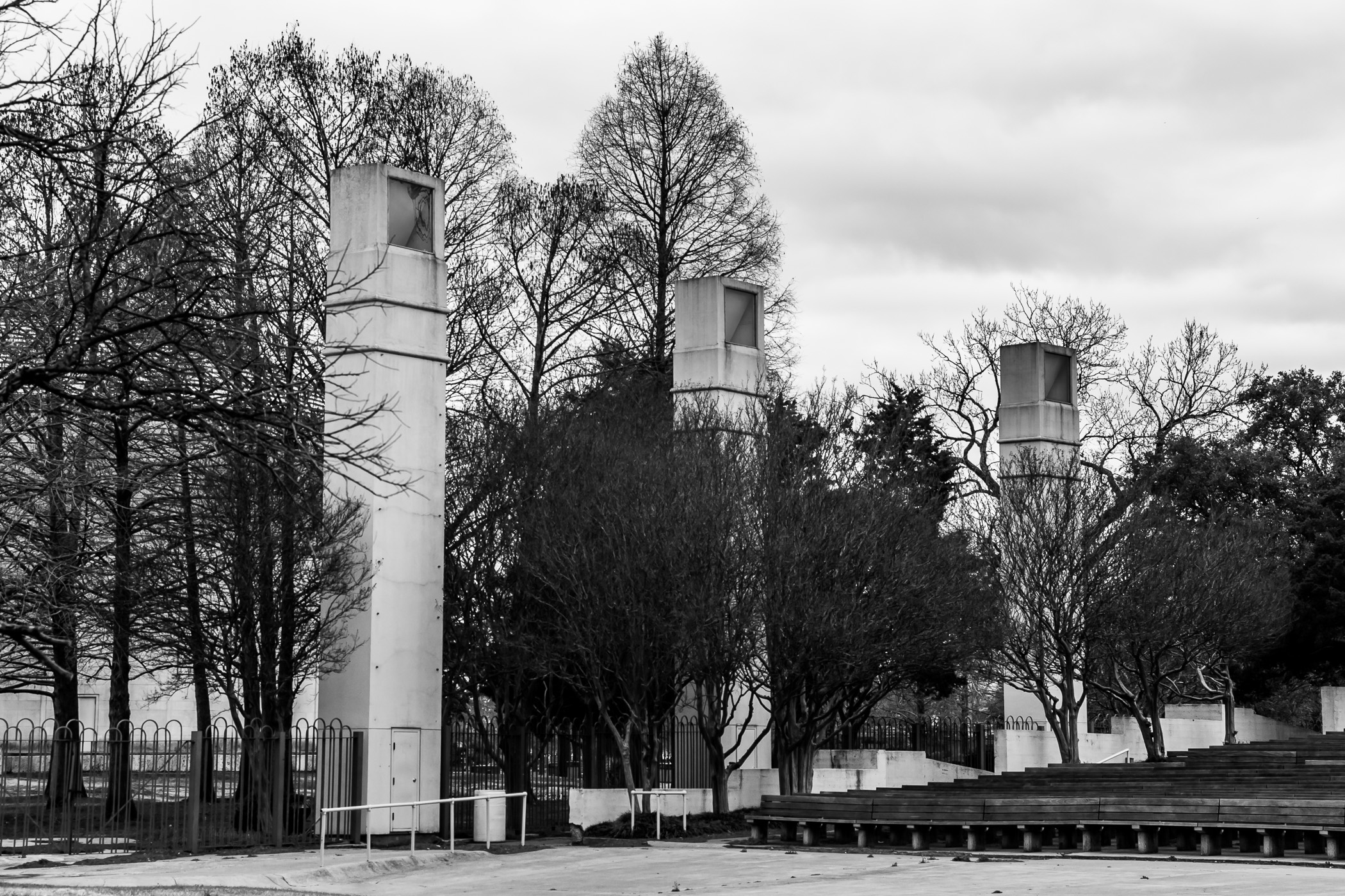 Light towers at the Fair Park Band Shell, Dallas.