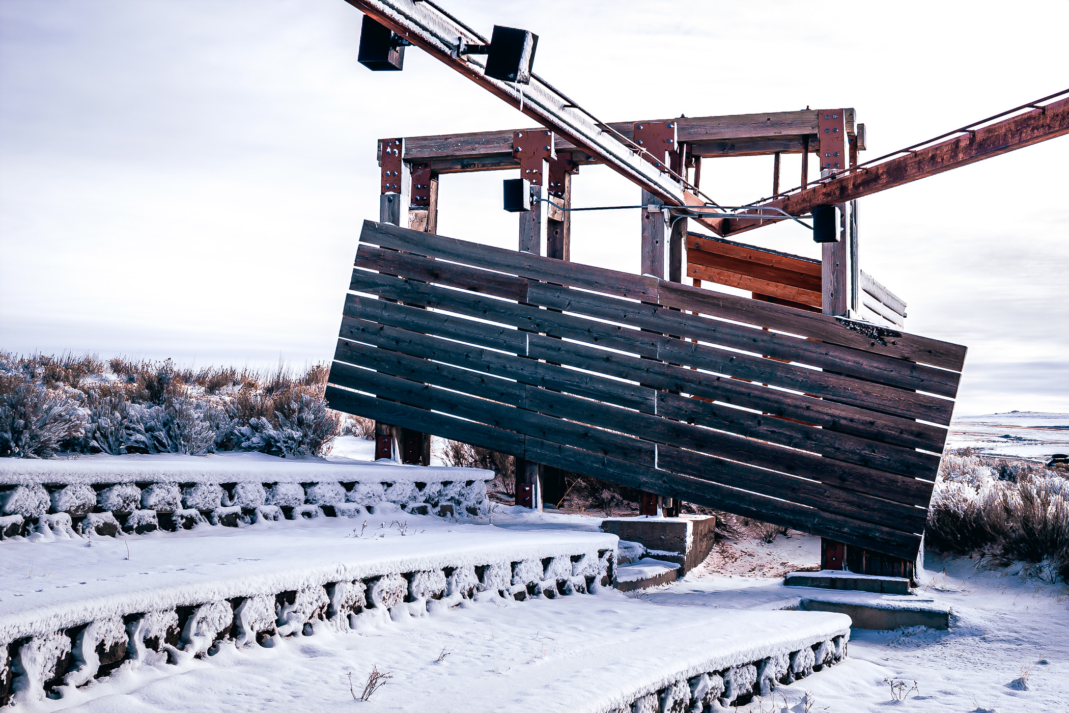 A wooden structure at Utah's Antelope Island State Park.