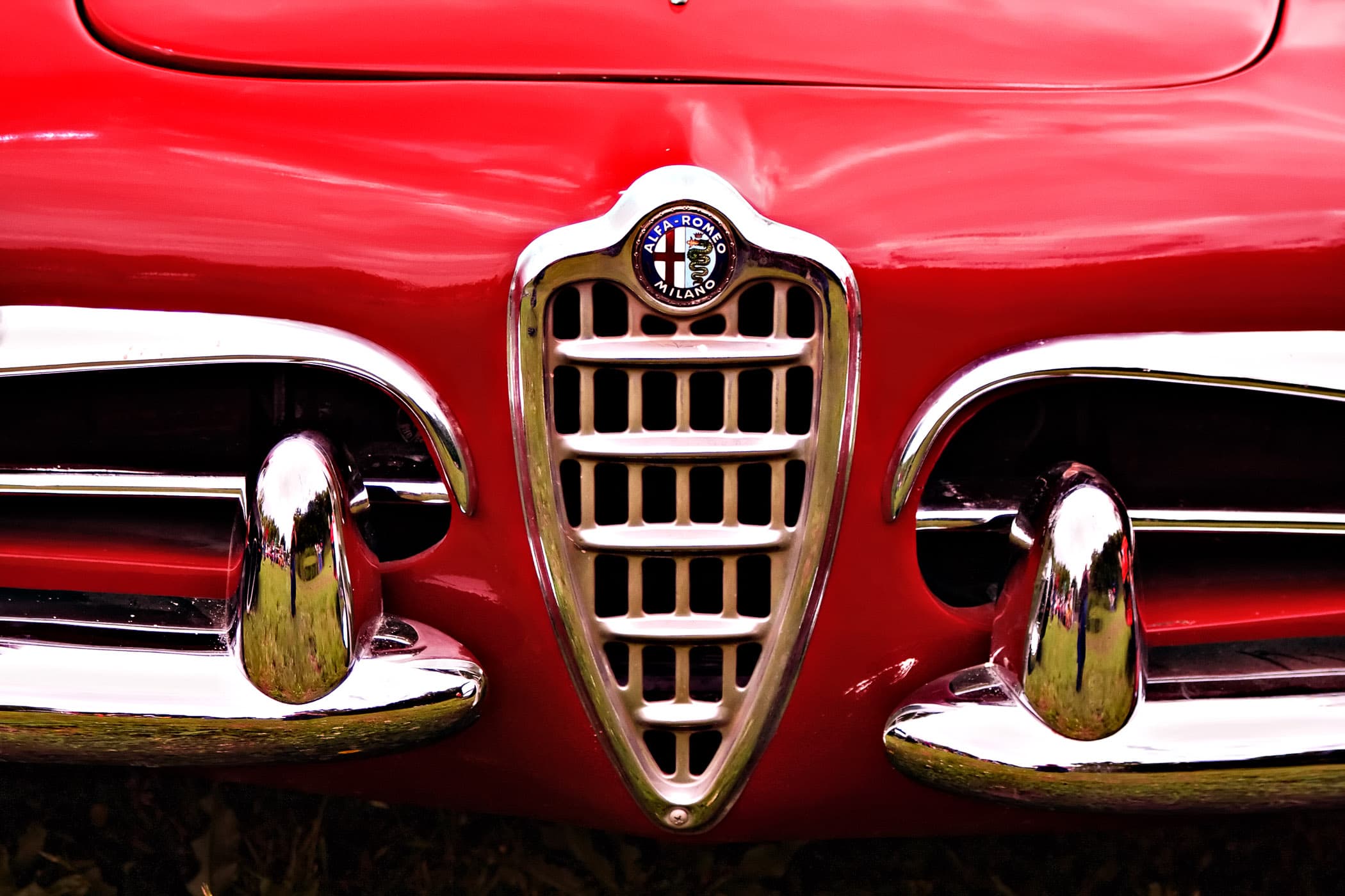 A classic Alfa Romeo Giulia's grill at Dallas' All British and European Car Day.