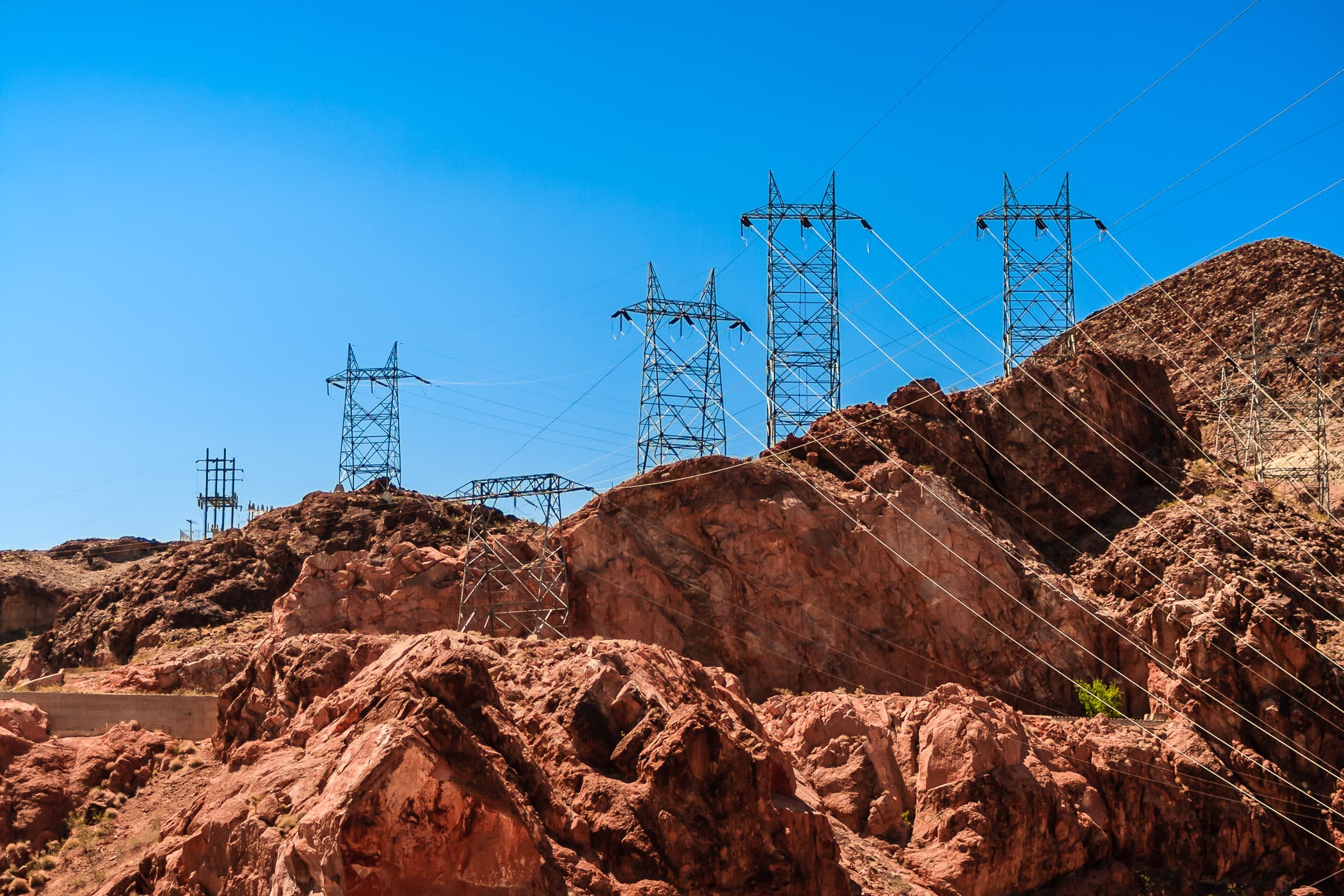 These power lines carry freshly-generated electricity away from Hoover Dam to distant destinations.
