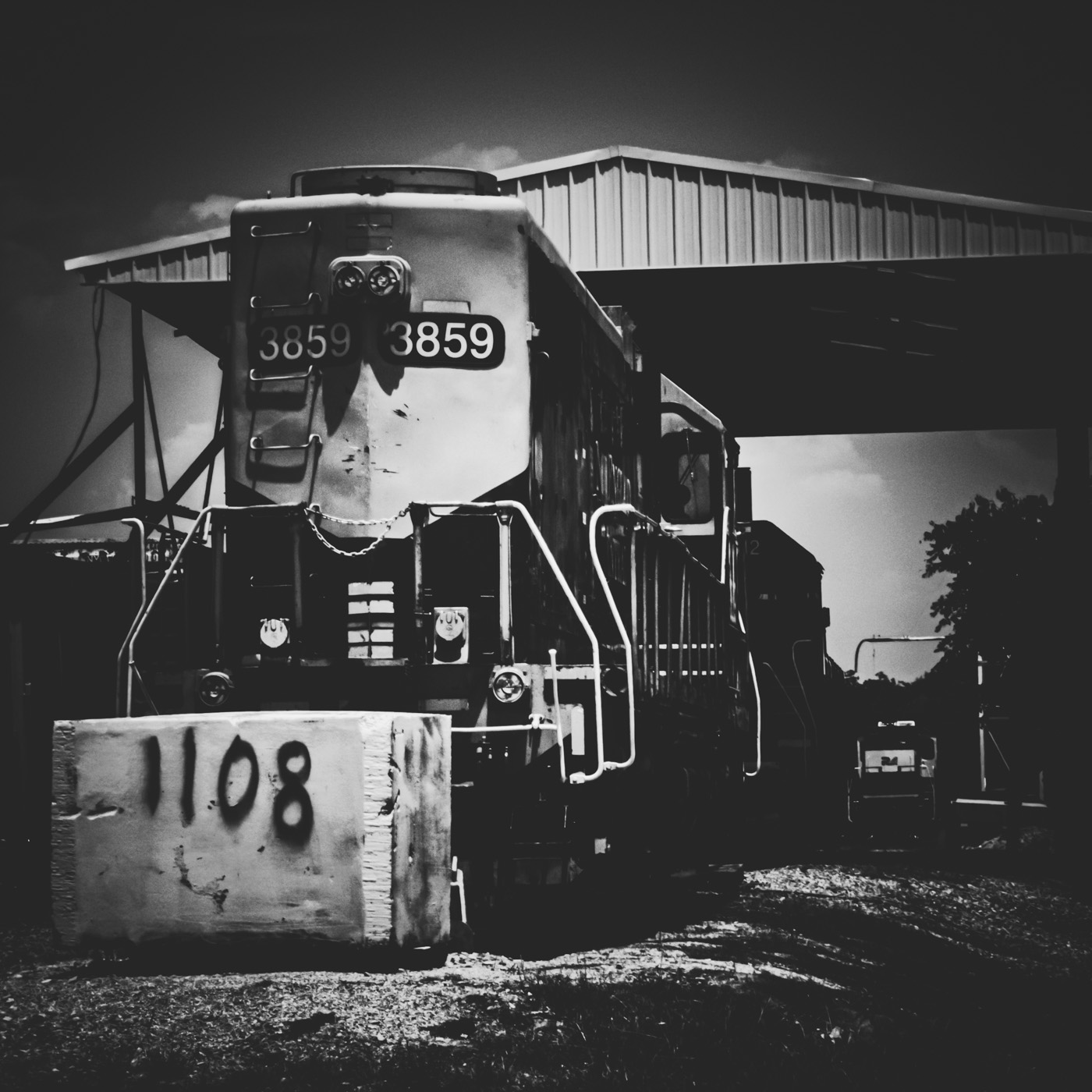 A locomotive on a rail siding in Carrollton, Texas.
