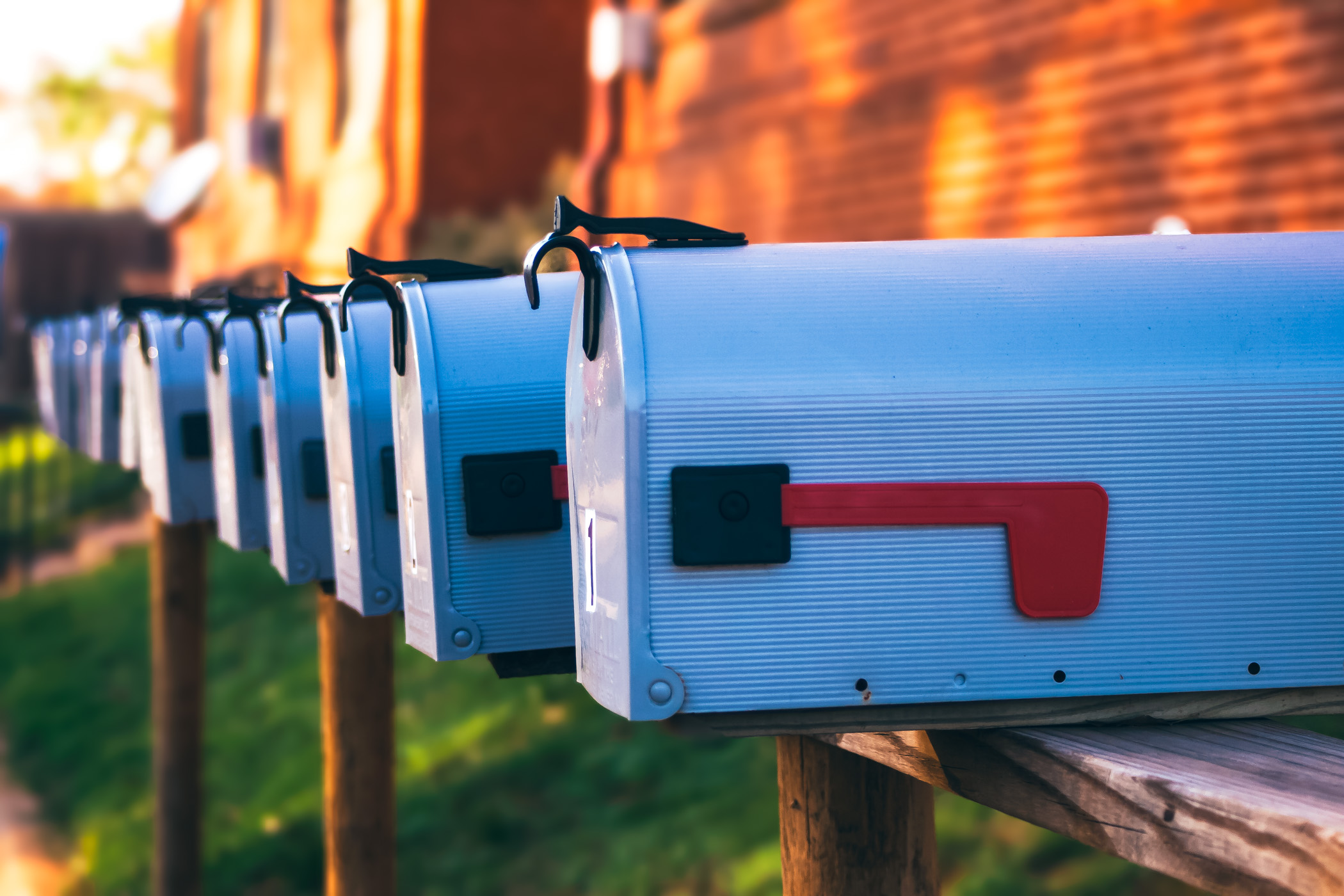 Mailboxes outside an apartment building in Downtown Nacogdoches, Texas.