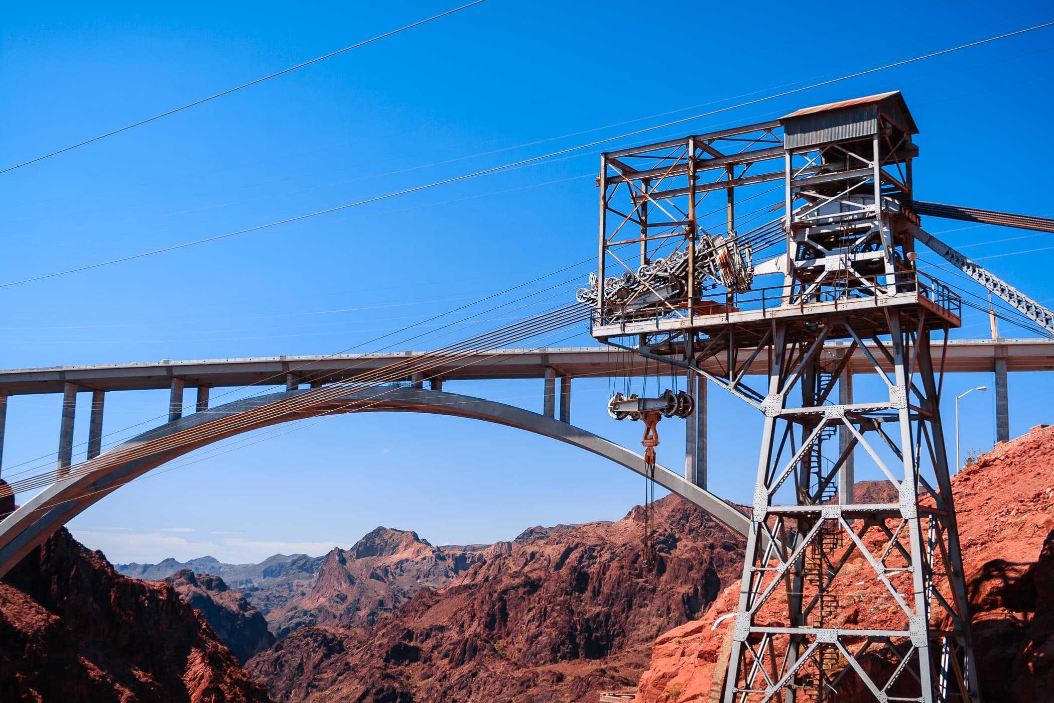 The almost-completed Pat Tillman Memorial Bridge over the Colorado River along the Nevada-Arizona border. This bridge lies just downstream from Hoover Dam and, since opening this fall, acts as a bypass for traffic that was originally directed across the dam.