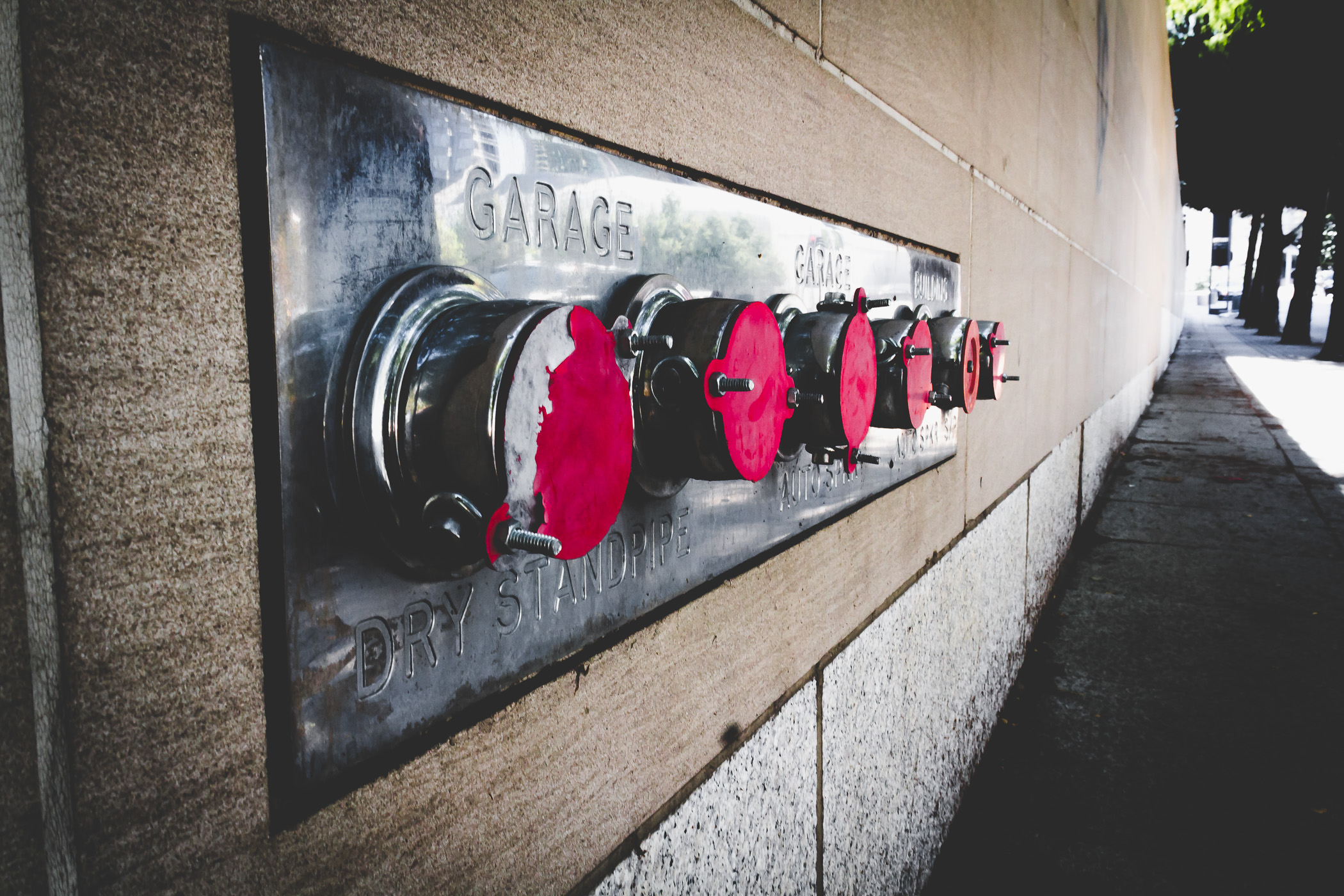 Access to standpipes for firefighting at a garage spotted in the Dallas Arts District.