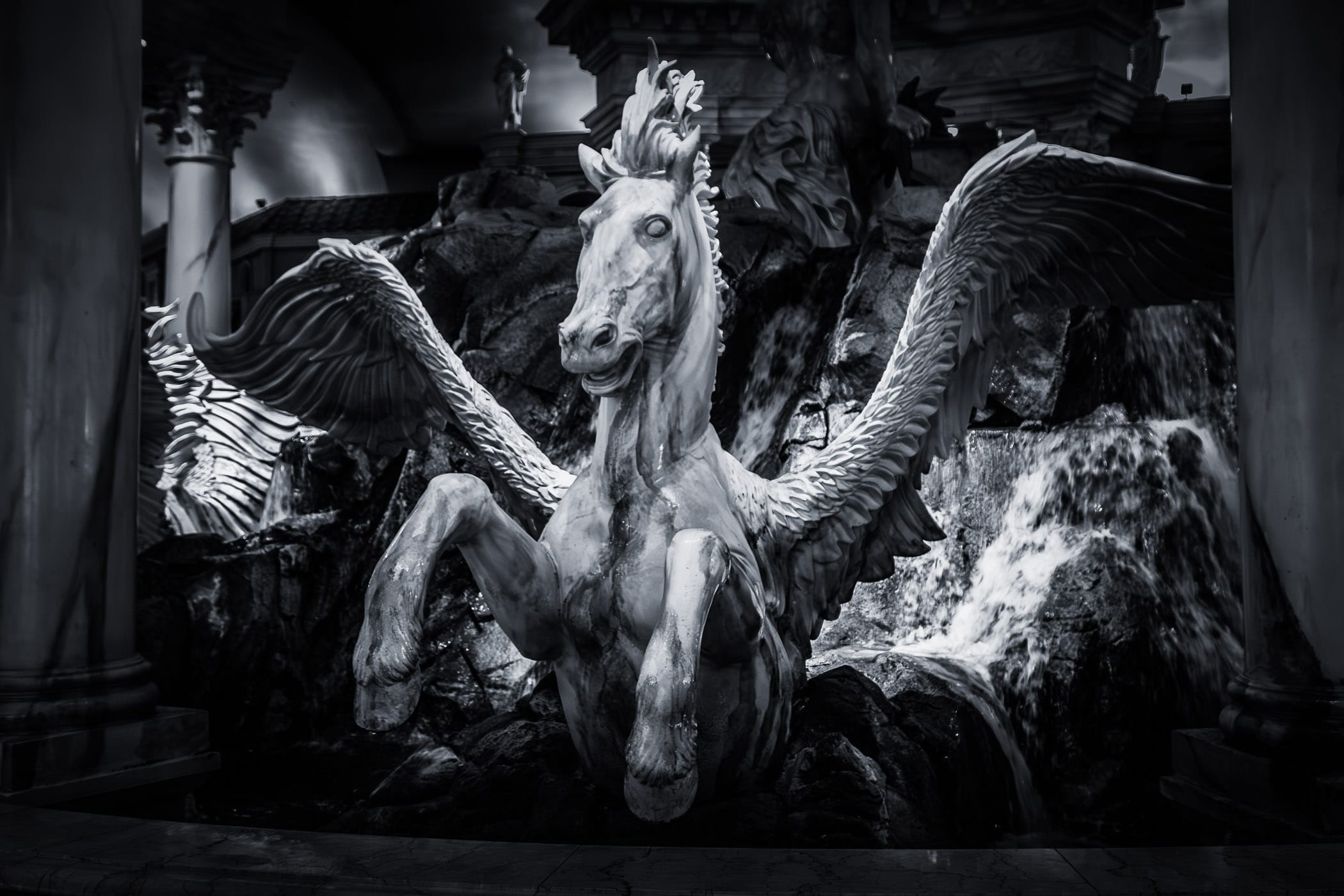 A statue of Pegasus in a fountain found in the Forum Shops at Caesars Palace, Las Vegas.