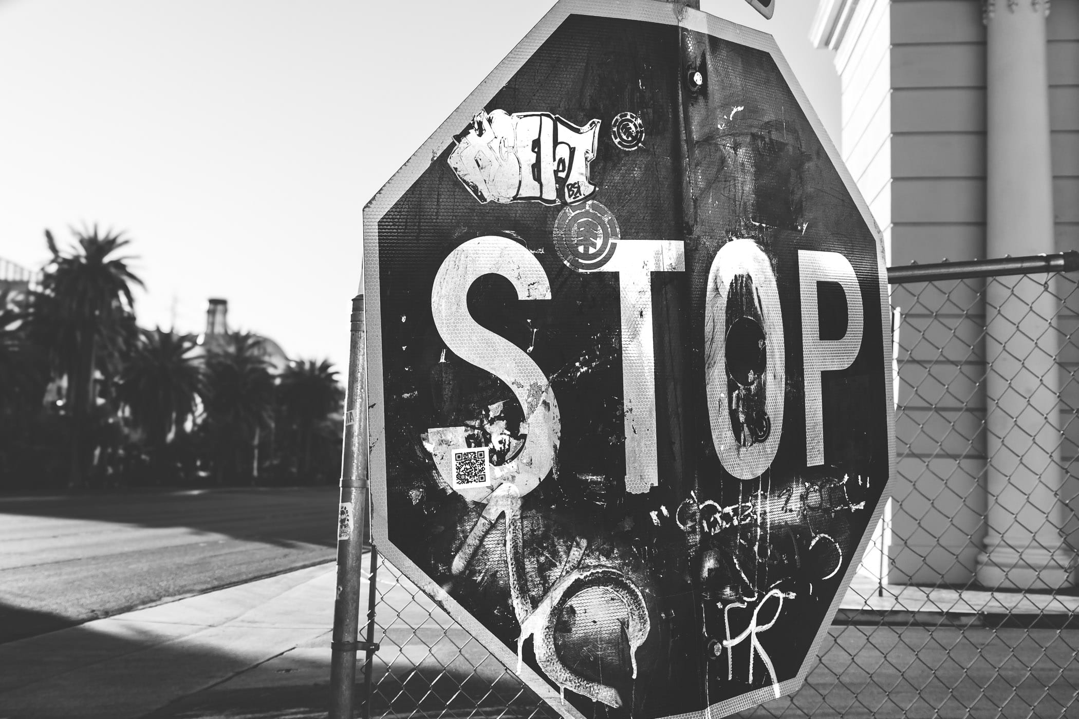 A tagged stop sign spotted on the Las Vegas Strip near the Monte Carlo. If you're curious, the QR code on "S" leads to barcodeart.com. A tagged stop sign spotted on the Las Vegas Strip near the Monte Carlo. If you're curious, the QR code on "S" leads to barcodeart.com.