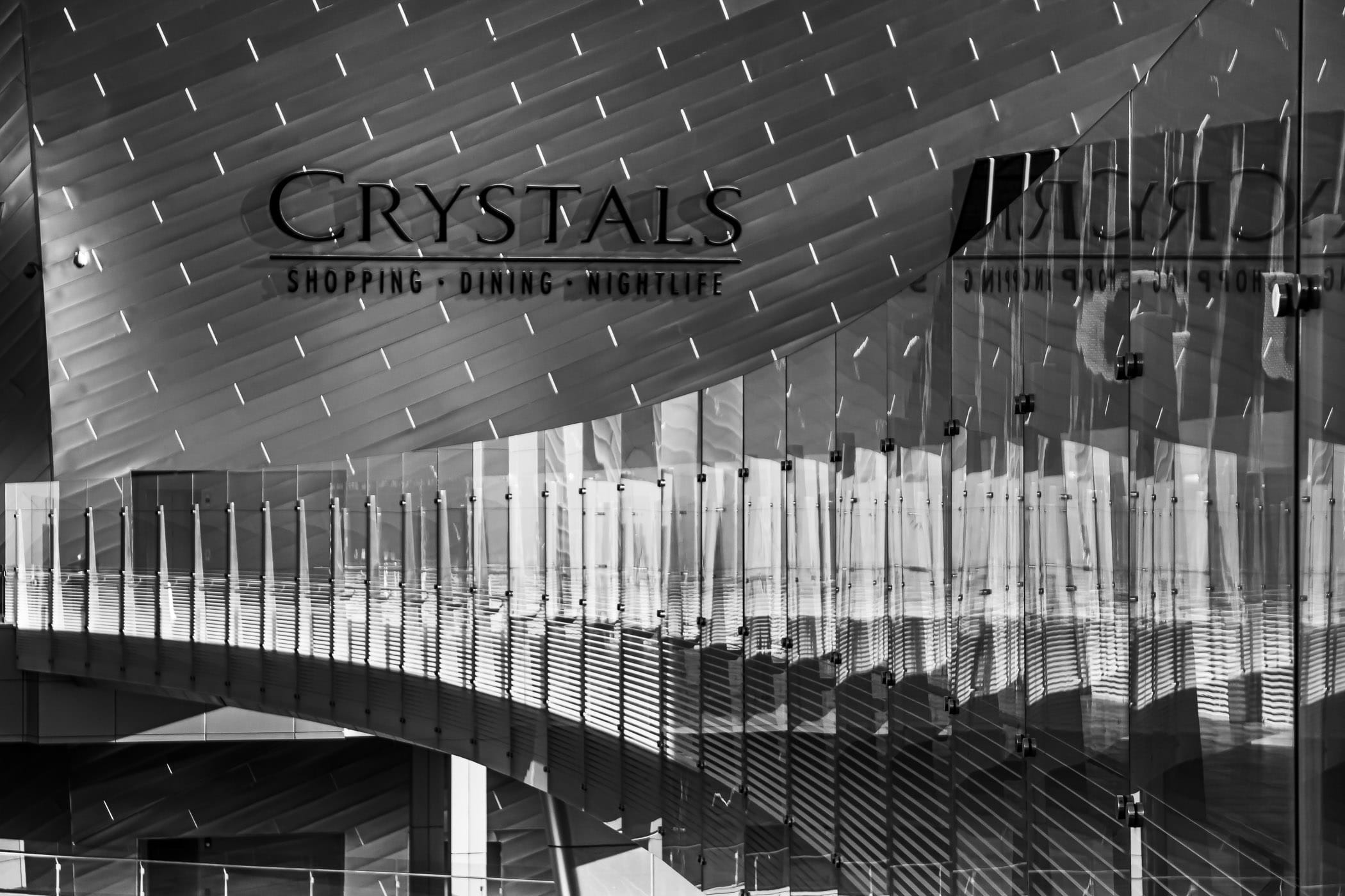 A glass bridge leads to The Crystals at CityCenter, Las Vegas.