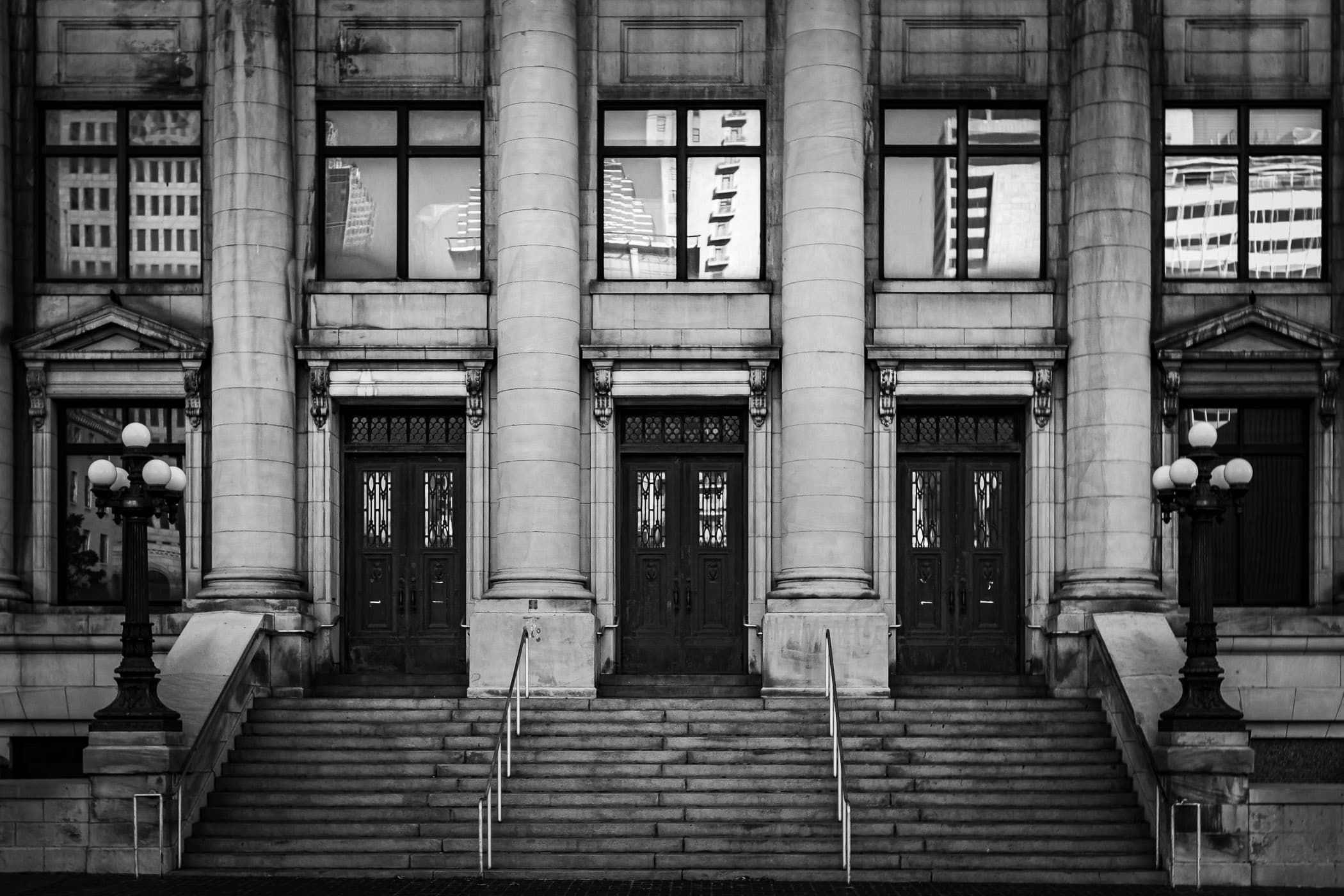 The main entrance of the Dallas Municipal Building, Dallas, Texas.