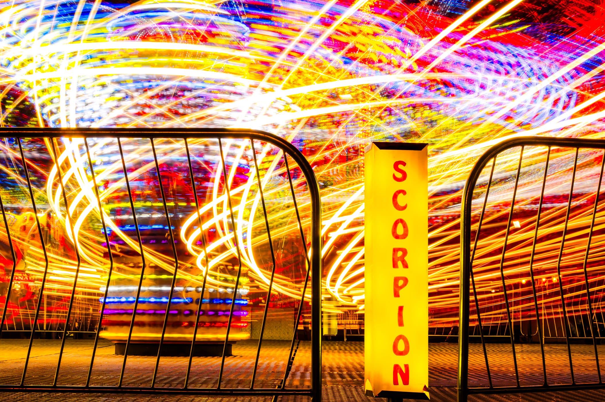 A long-exposure shot of a carnival ride at Addison Oktoberfest, Addison, Texas.