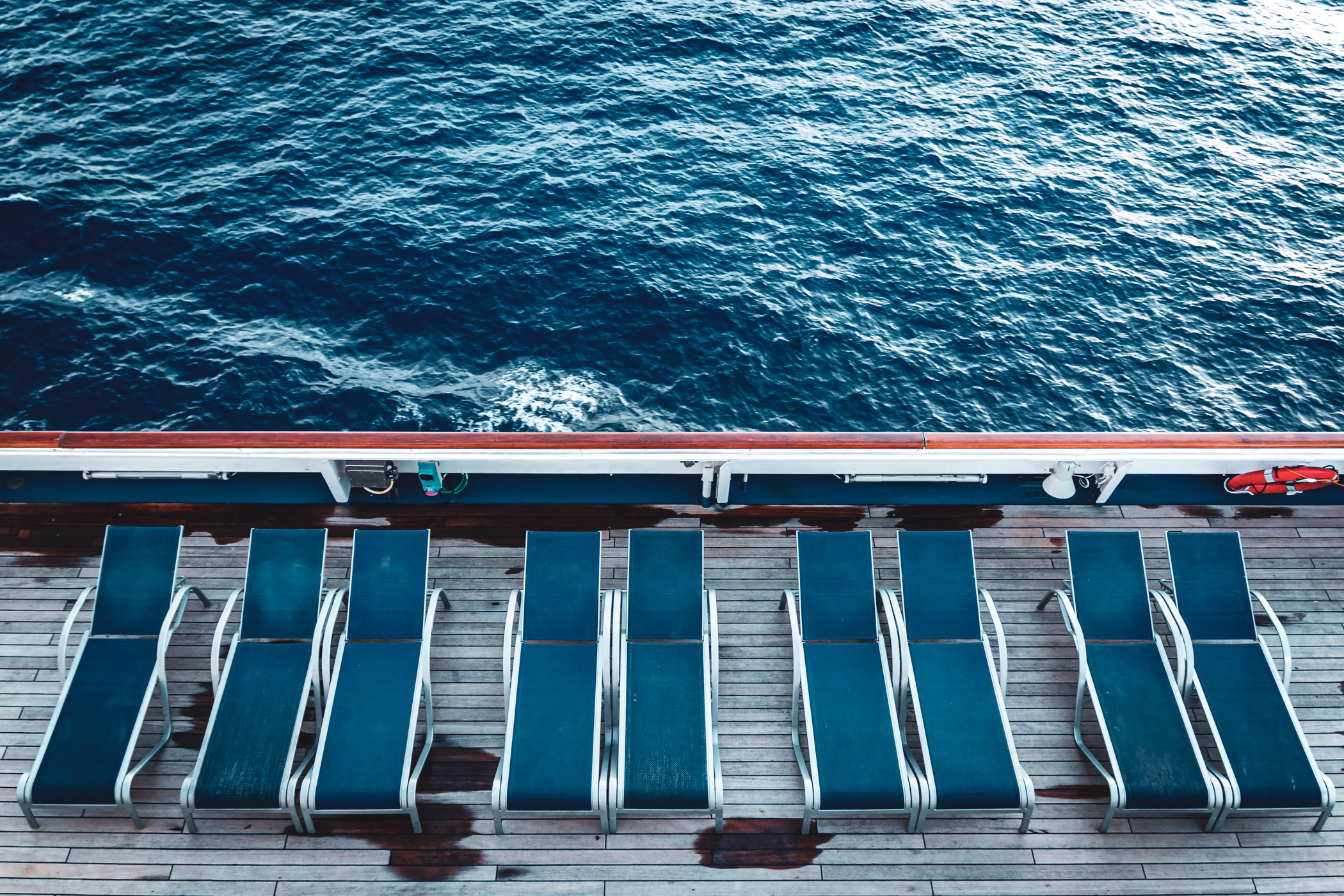 Chaise longues aboard the cruise ship Carnival Triumph, somewhere in the Gulf of Mexico.