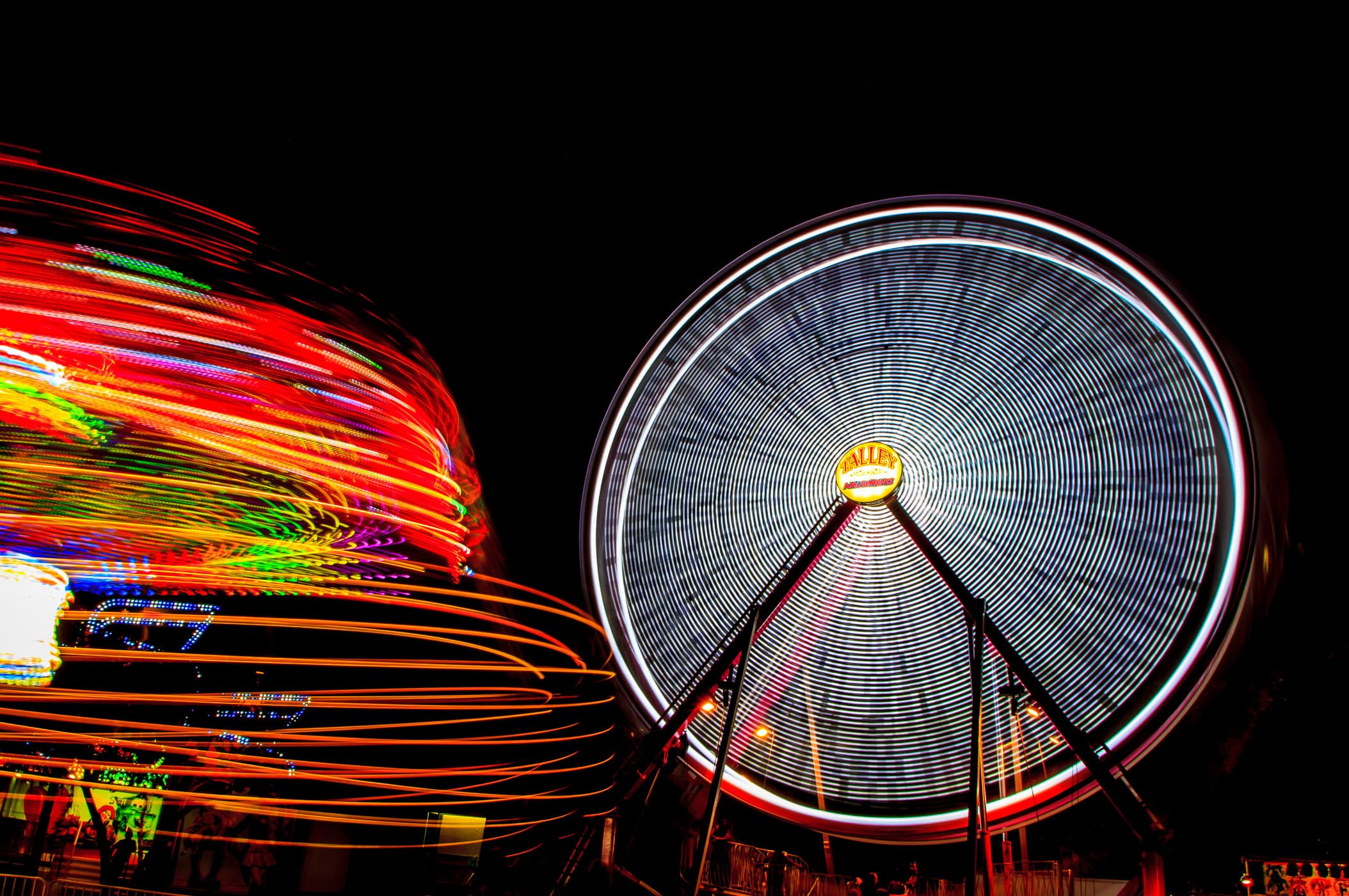A long exposure of carnival rides at Addison Oktoberfest, Addison, Texas.