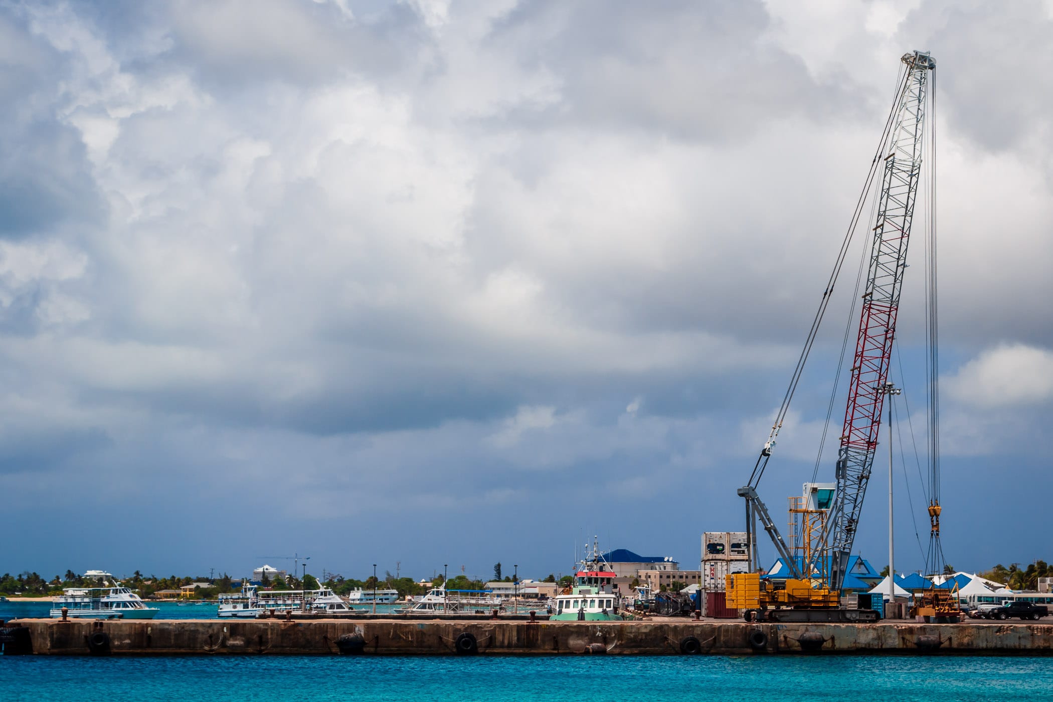 A crane on a wharf in George Town, Grand Cayman.