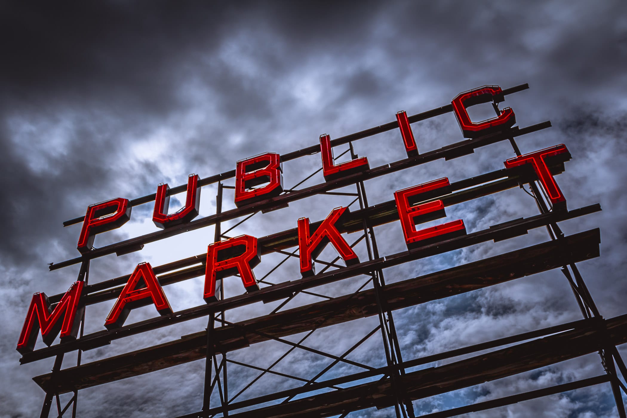 One of the large, rooftop signs at Seattle's Pike Place Market.