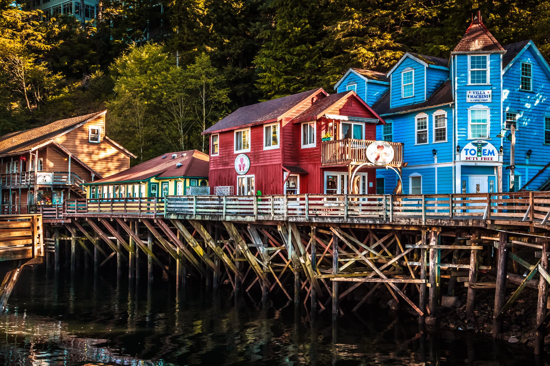 Ketchikan, Alaska's former Red Light District—a boardwalk perched over Ketchikan Creek—is now the center of the town's tourist district.