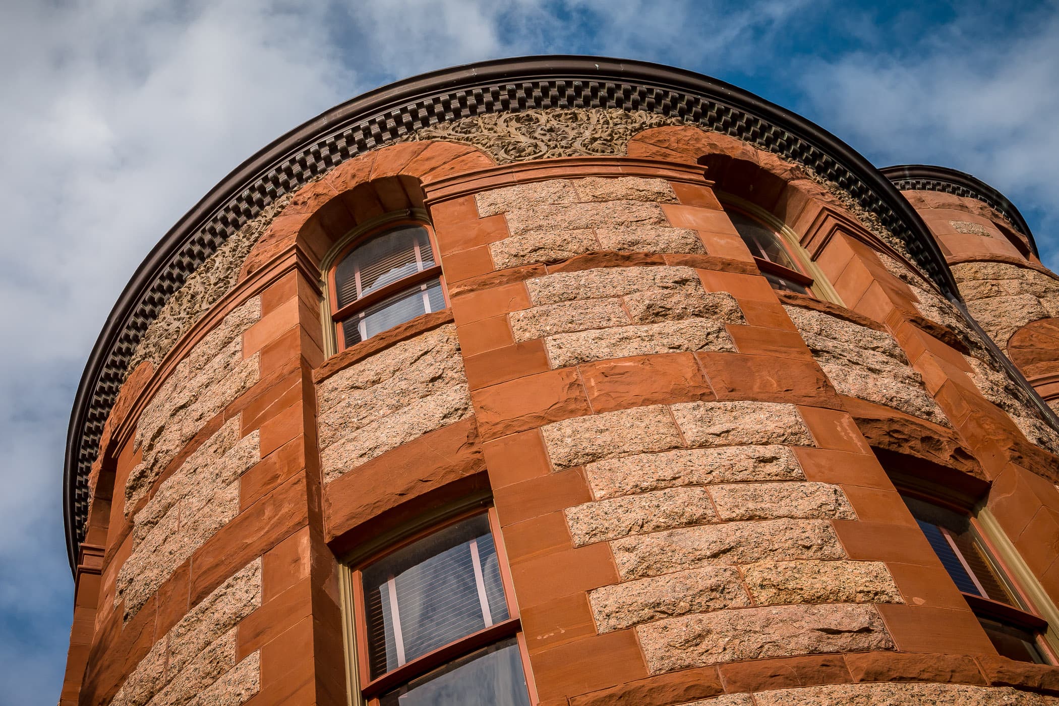 Exterior architectural detail of the Ellis County Courthouse, Waxahachie, Texas.