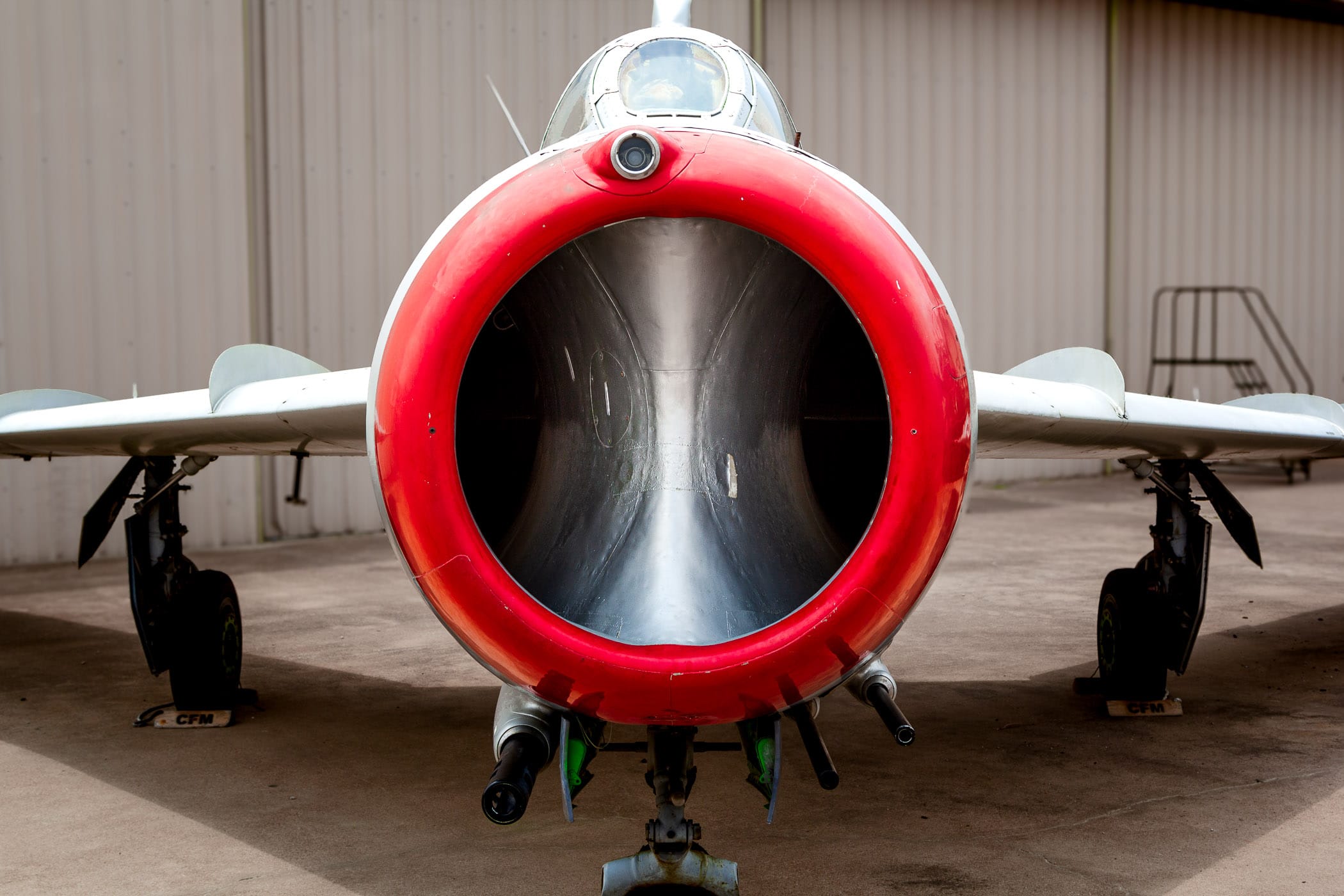 Detail of the engine intake of a Polish-built MiG-17F in the collection of Addison, Texas' Cavanaugh Flight Museum.