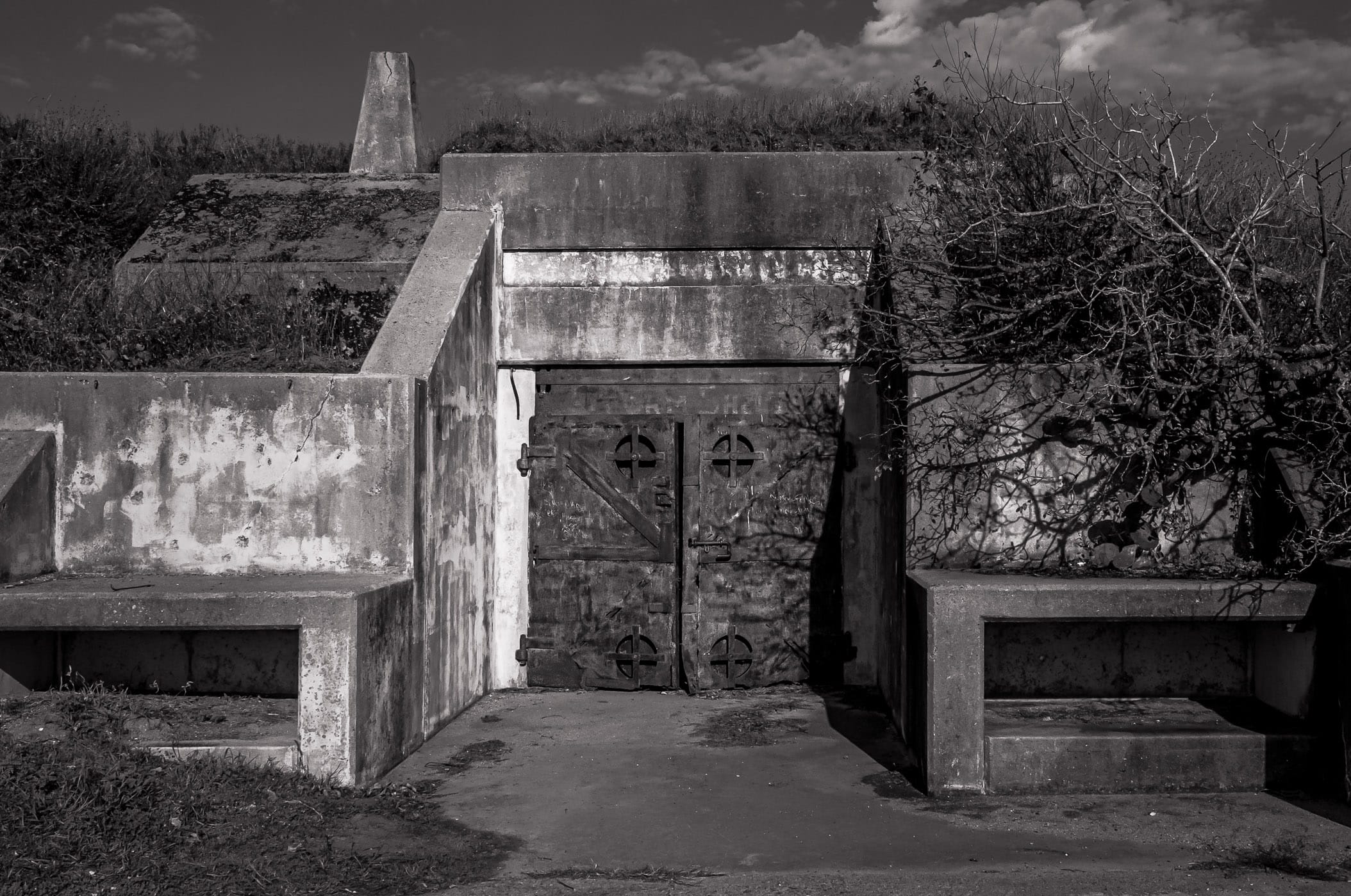 One of the heavily-fortified entrances to Battery 236, located at Fort Travis, Bolivar Peninsula, Texas.  This World War II-era fort was tasked with protecting the Houston Ship Channel from possible enemy incursions.