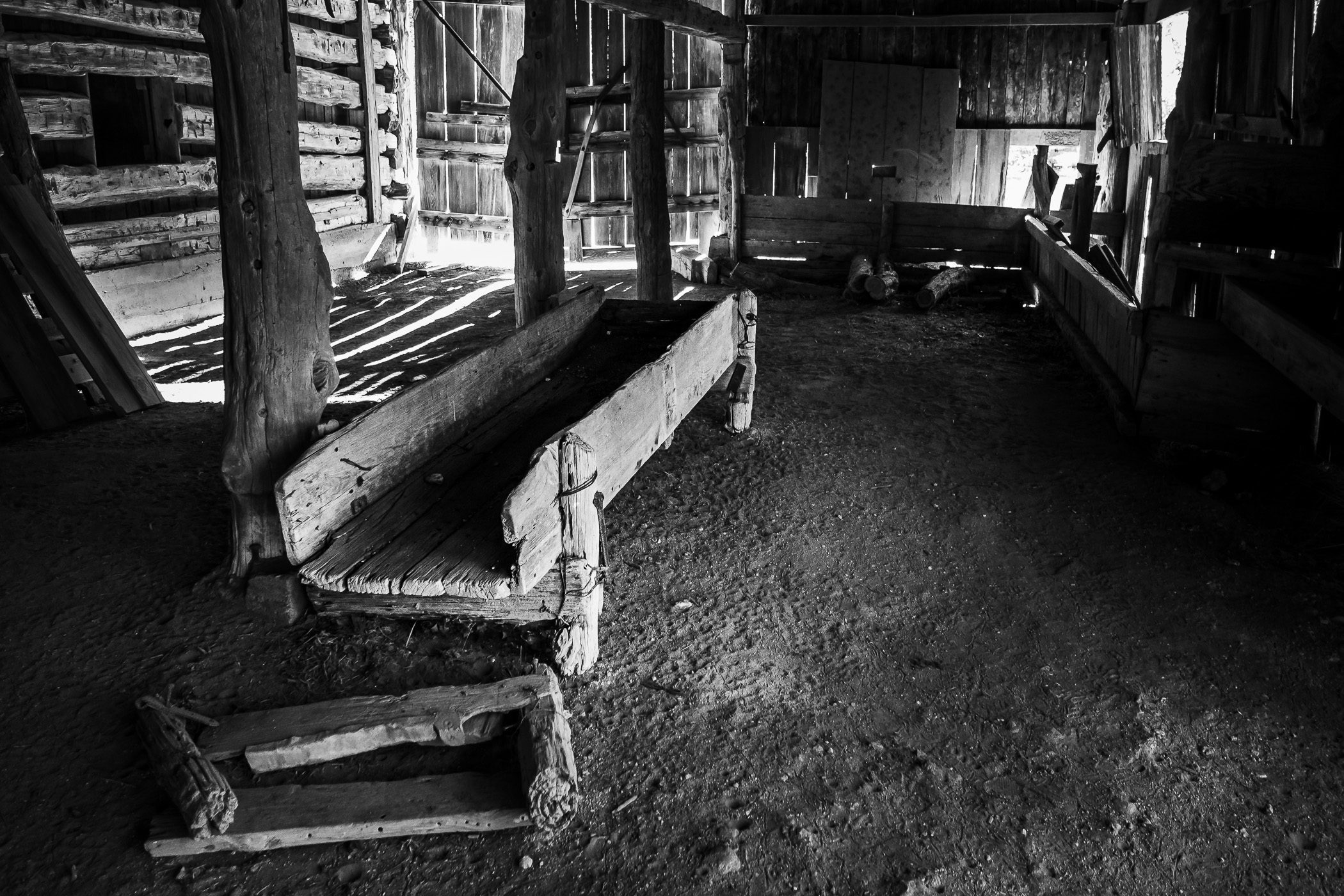 Inside an old, decaying barn at Penn Farm, Cedar Hill State Park, Texas.