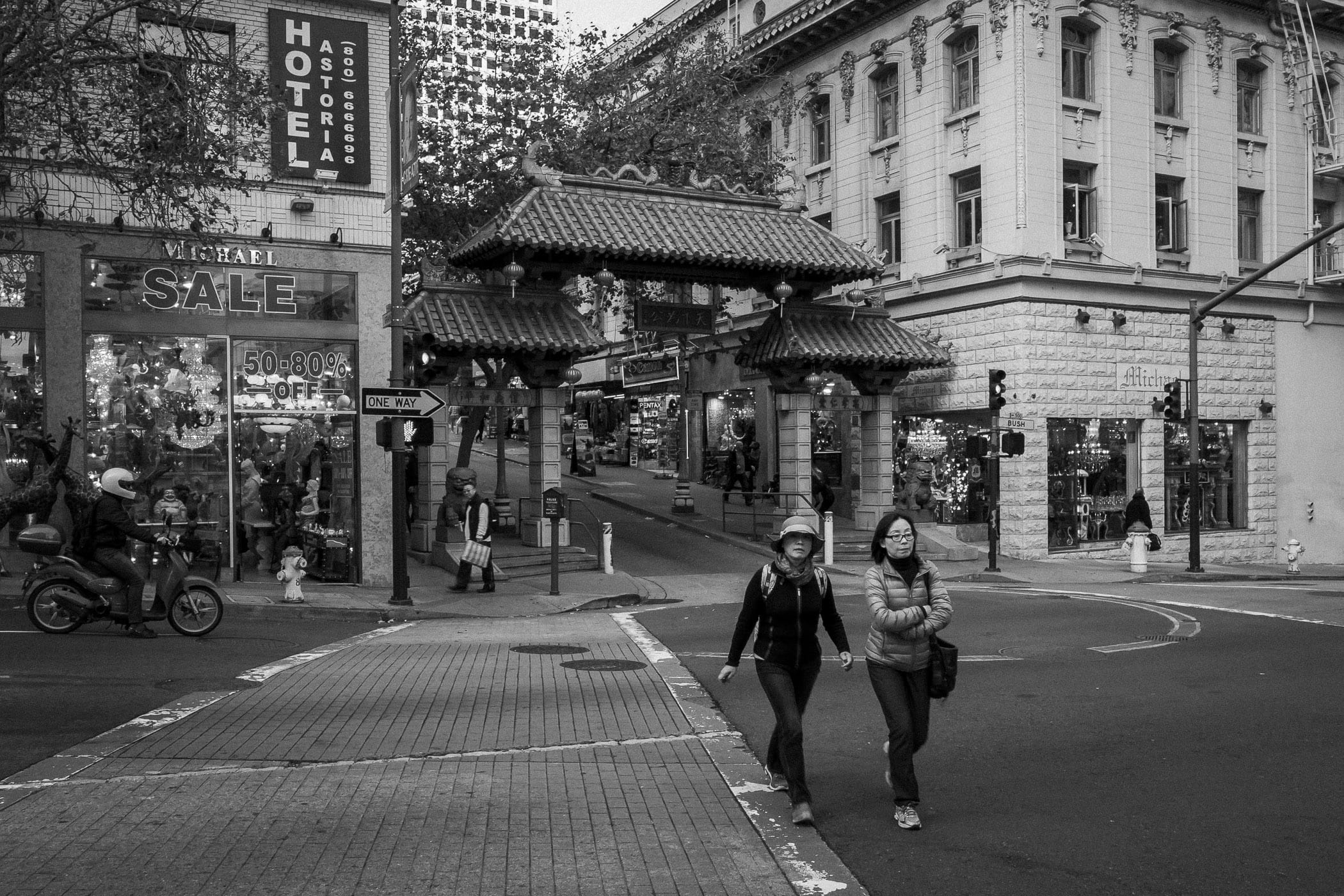 The Chinatown Dragon's Gate along San Francisco's Bush Street.