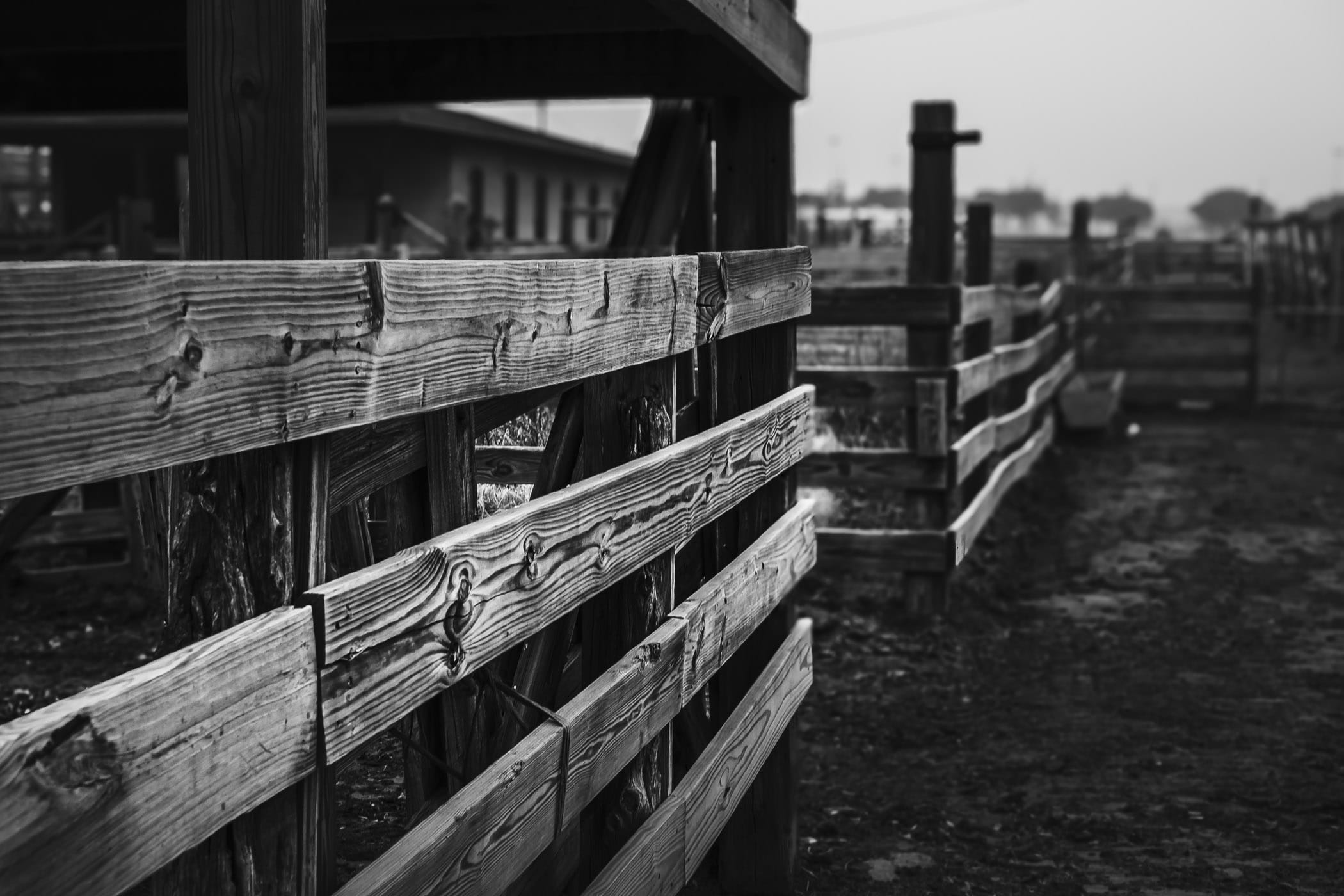 Wooden fences on old cattle pens at Fort Worth, Texas' historic Stockyards.