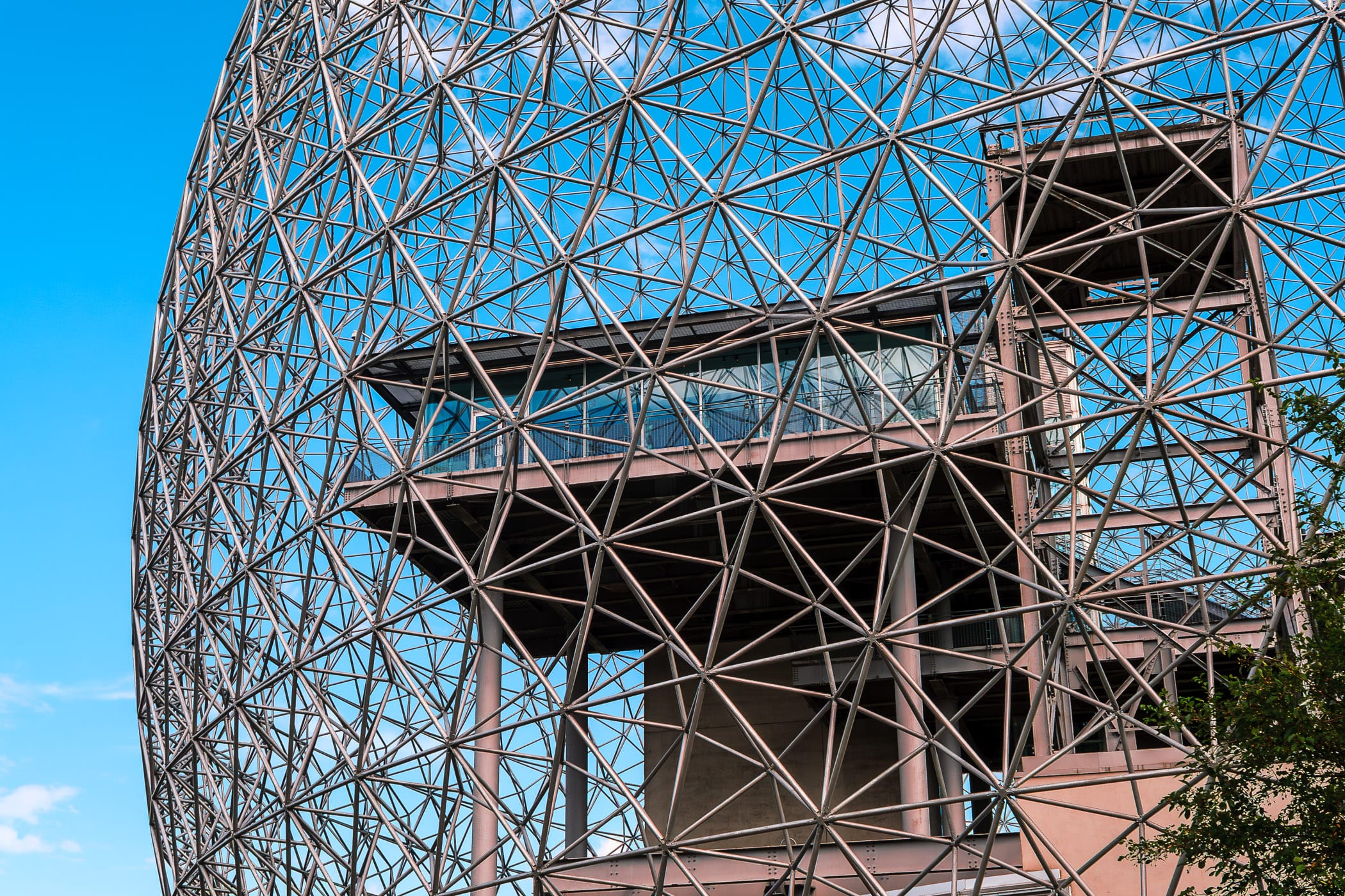 Exterior detail of Montréal’s Biosphére, the re-purposed Buckminster Fuller-designed Expo 67 United States Pavilion.