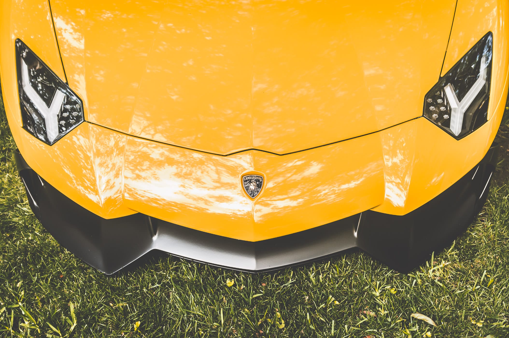 Detail of a Lamborghini Aventador—named for a bull that fought valiantly at the Saragossa, Spain bullring in 1993—at the Cars in the Park event at Dallas' Cooper Aerobics Center.