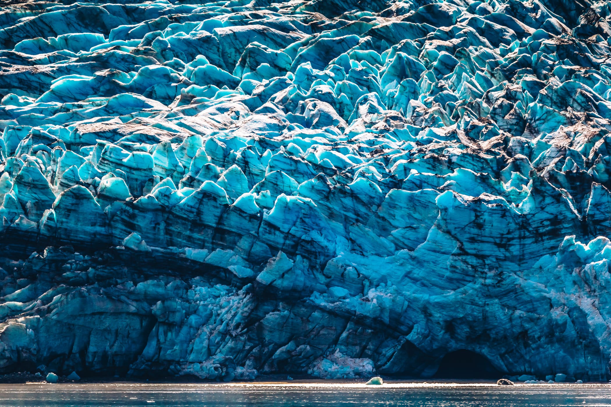 Detail of the 250-foot-tall face of Alaska's Margerie Glacier at Glacier Bay National Park.