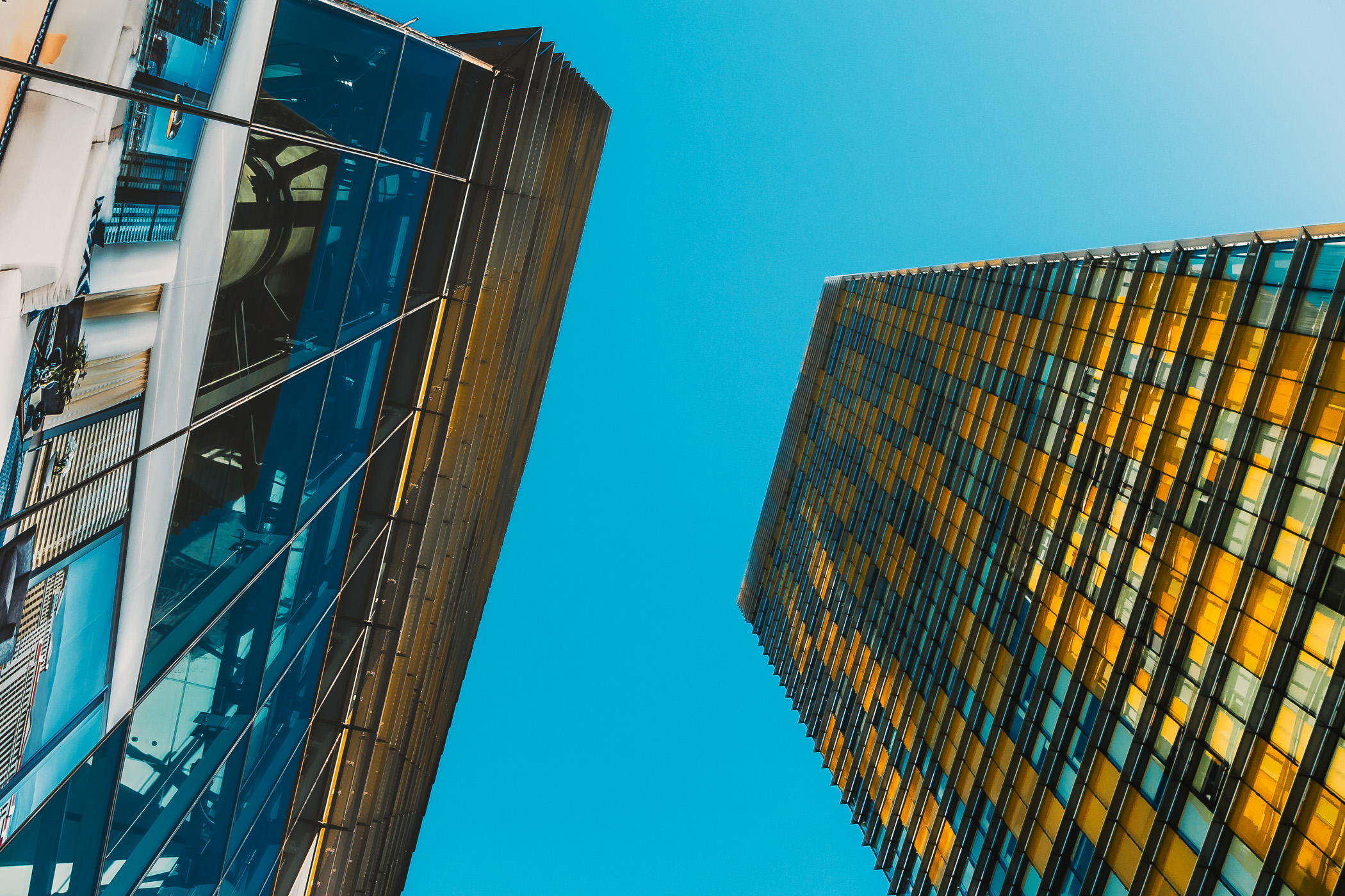 The Veer Towers at Las Vegas' CityCenter rise into the clear Nevada sky.