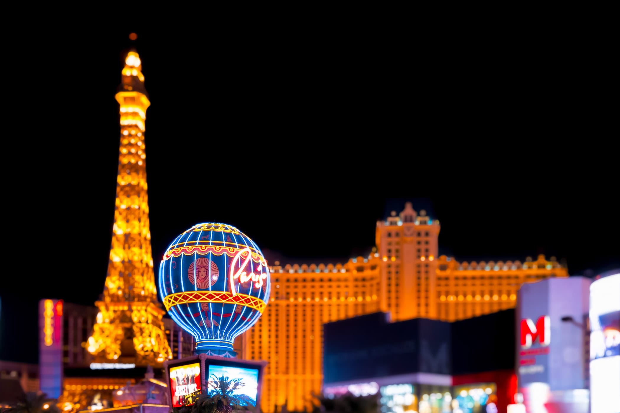 Las Vegas' Paris Hotel & Casino lights up the night along The Strip.