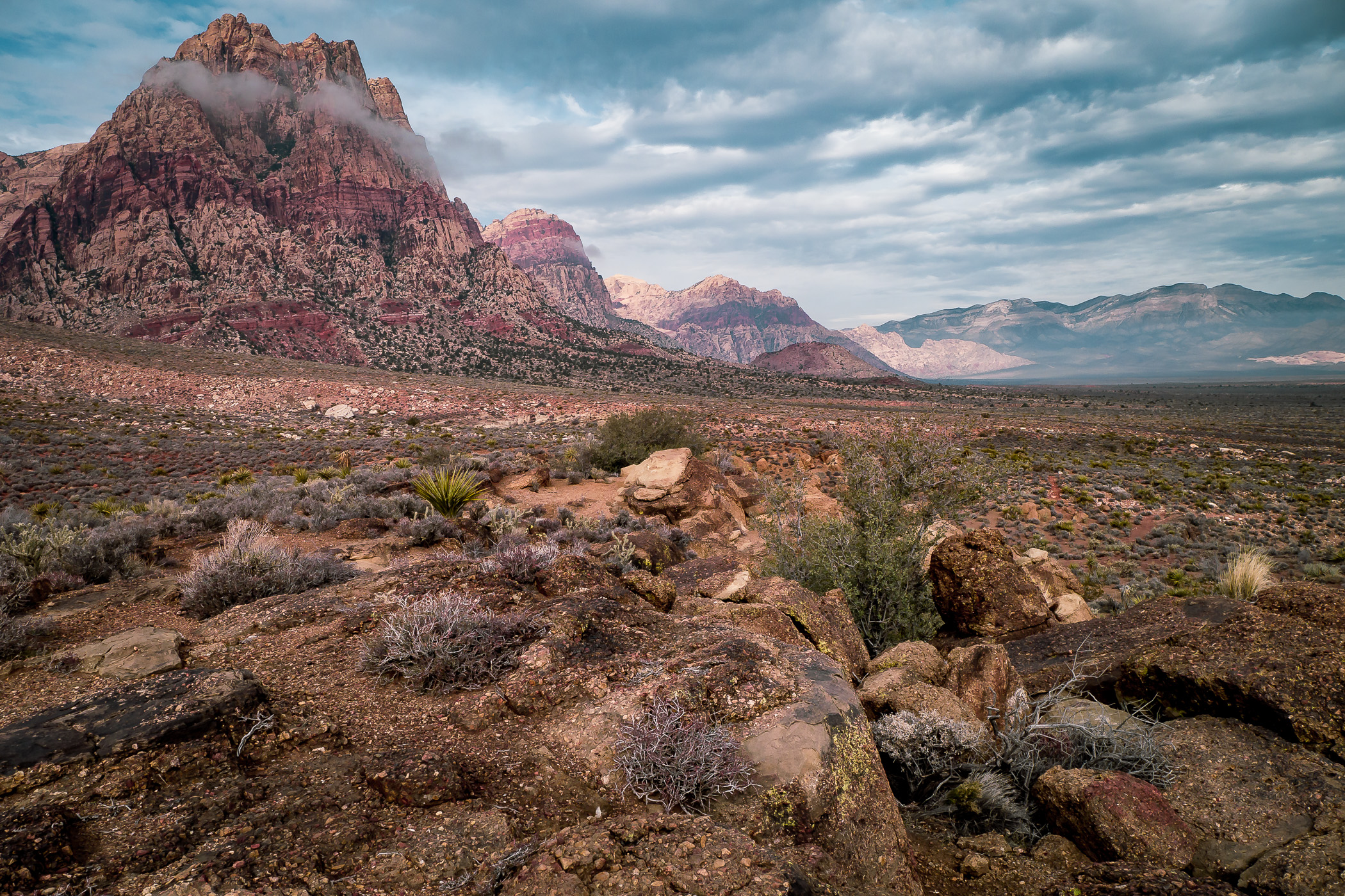 Storm clouds roll into the Spring Mountains near Las Vegas, Nevada.