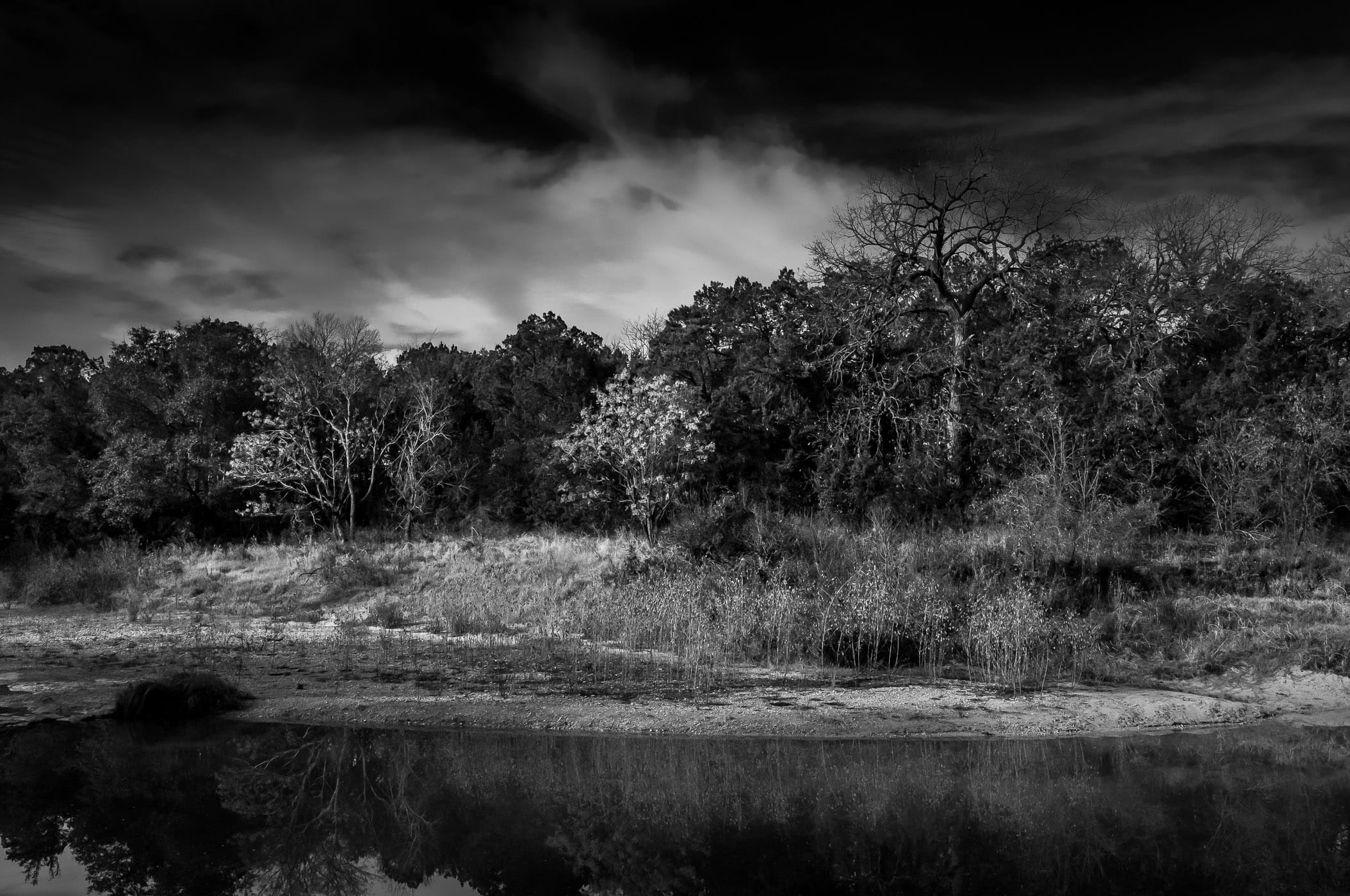 Trees grow along the shore of the Paluxy River in Texas' Dinosaur Valley State Park.