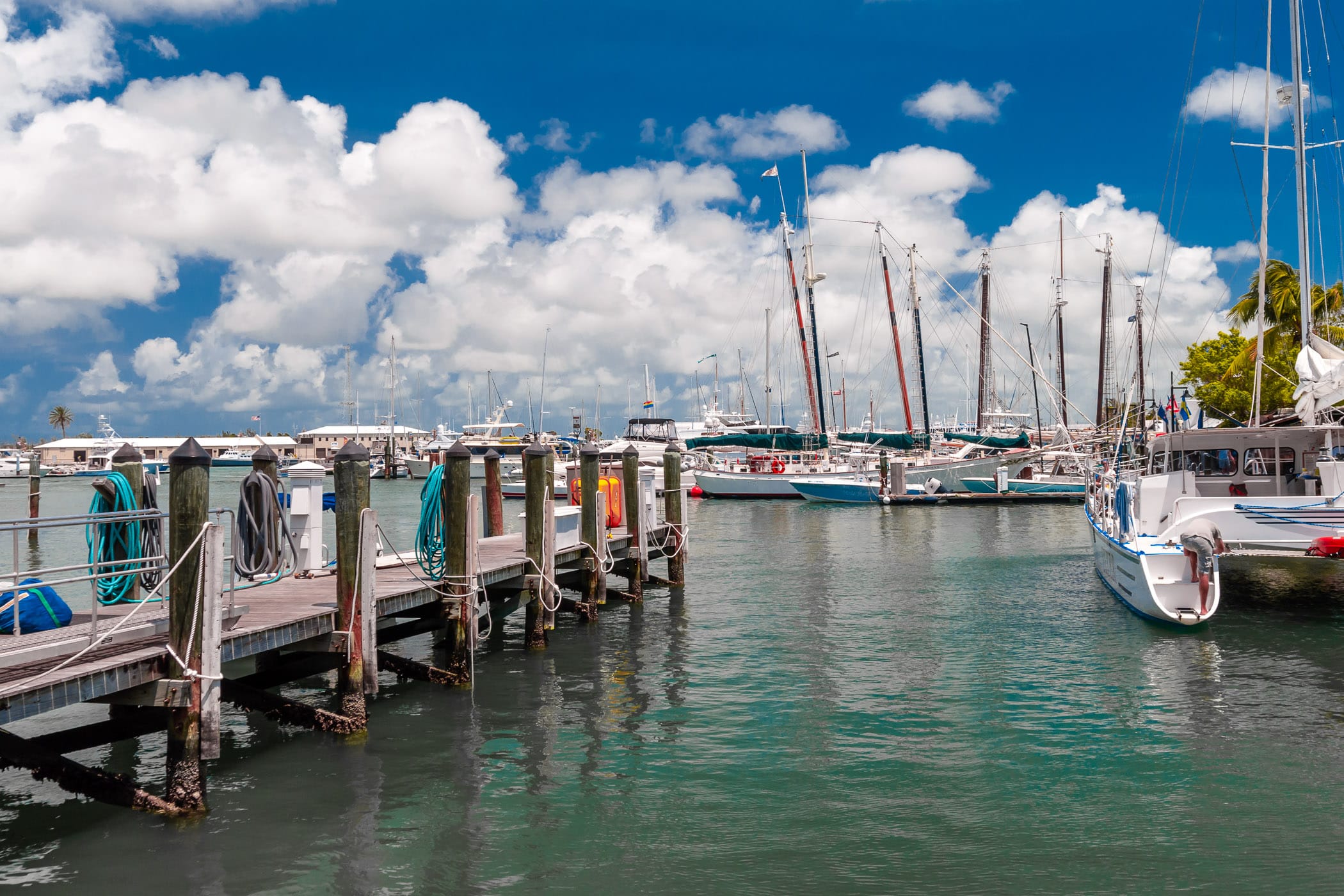 Boats docked in a harbor in Key West, Florida.