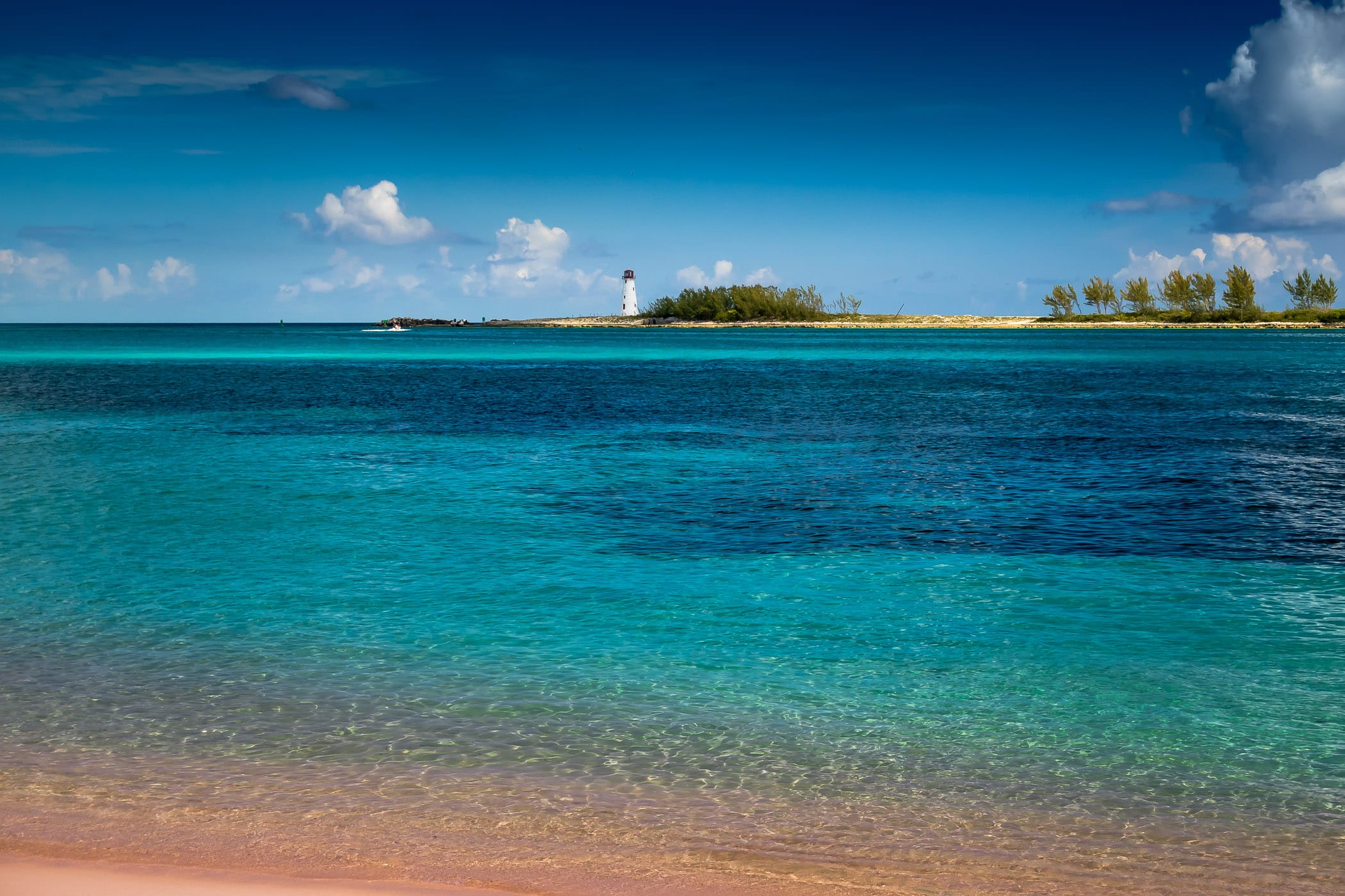 The Bahamas' Nassau Harbour Lighthouse sits abandoned on the western end of Colonial Beach.