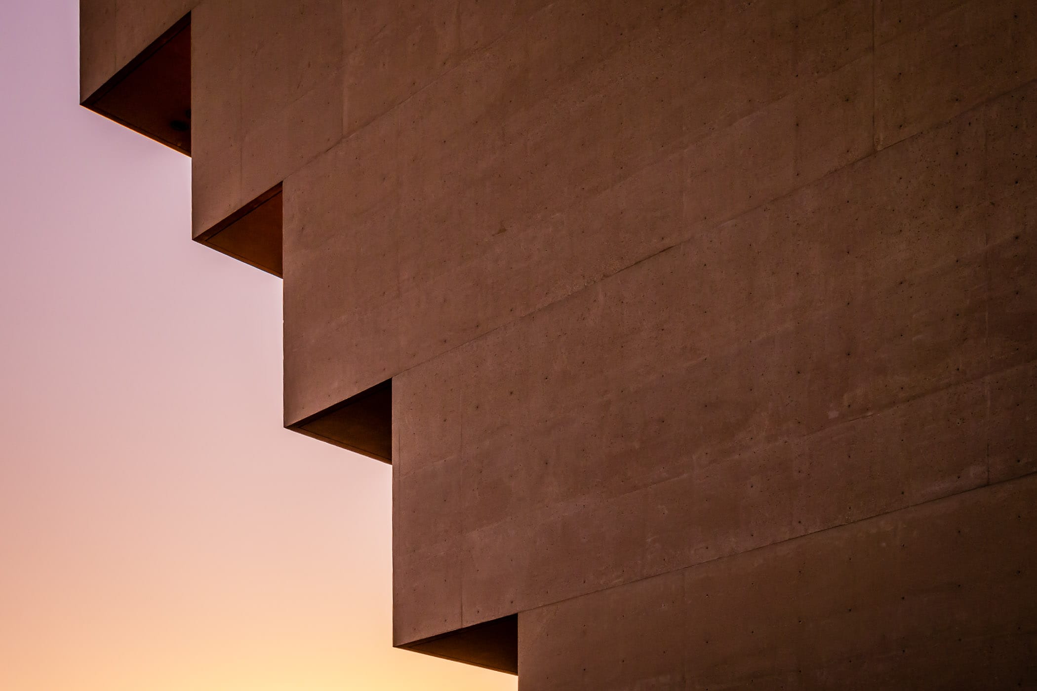 The late-evening sun illuminates this architectural detail of the I.M. Pei-designed Dallas City Hall.