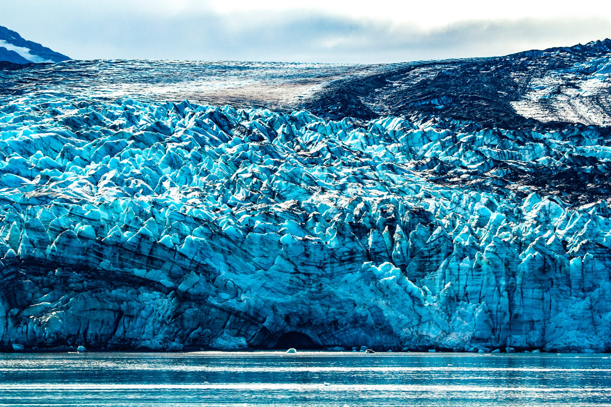 The icy wall that's the face of Alaska’s Margerie Glacier rises over 250 feet at Glacier Bay National Park.