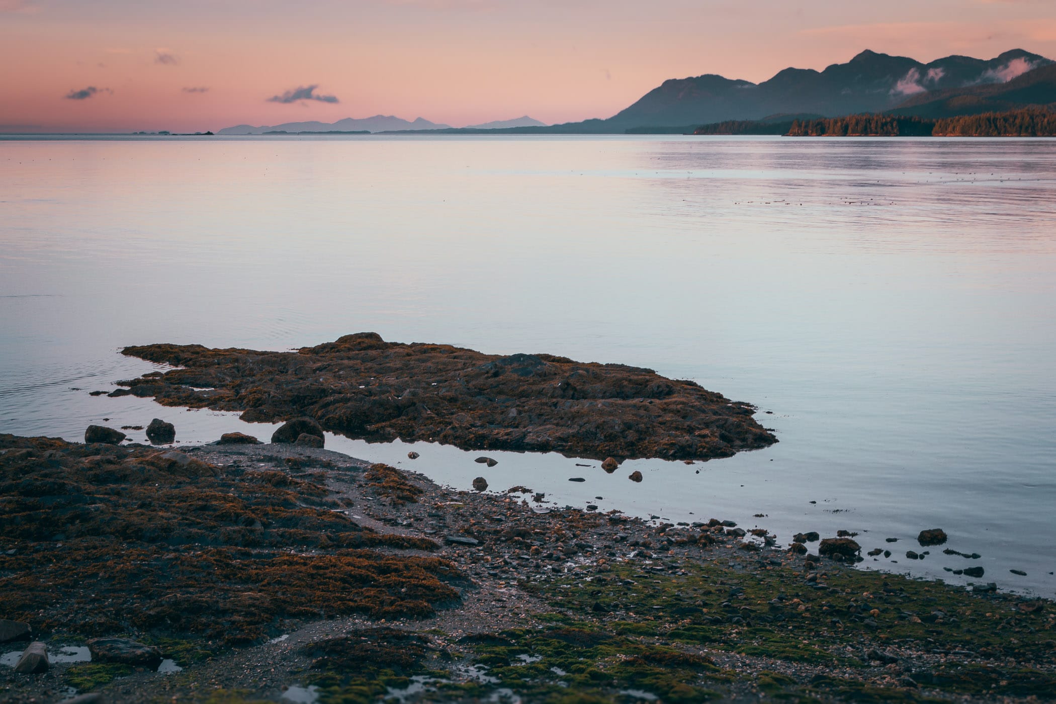 The first light of dawn illuminates the Tongass Narrows at Ketchikan, Alaska.