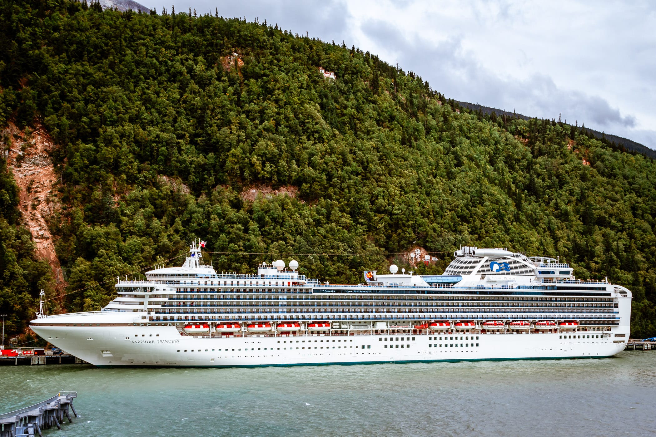 The cruise ship Sapphire Princess, docked in Skagway, Alaska.