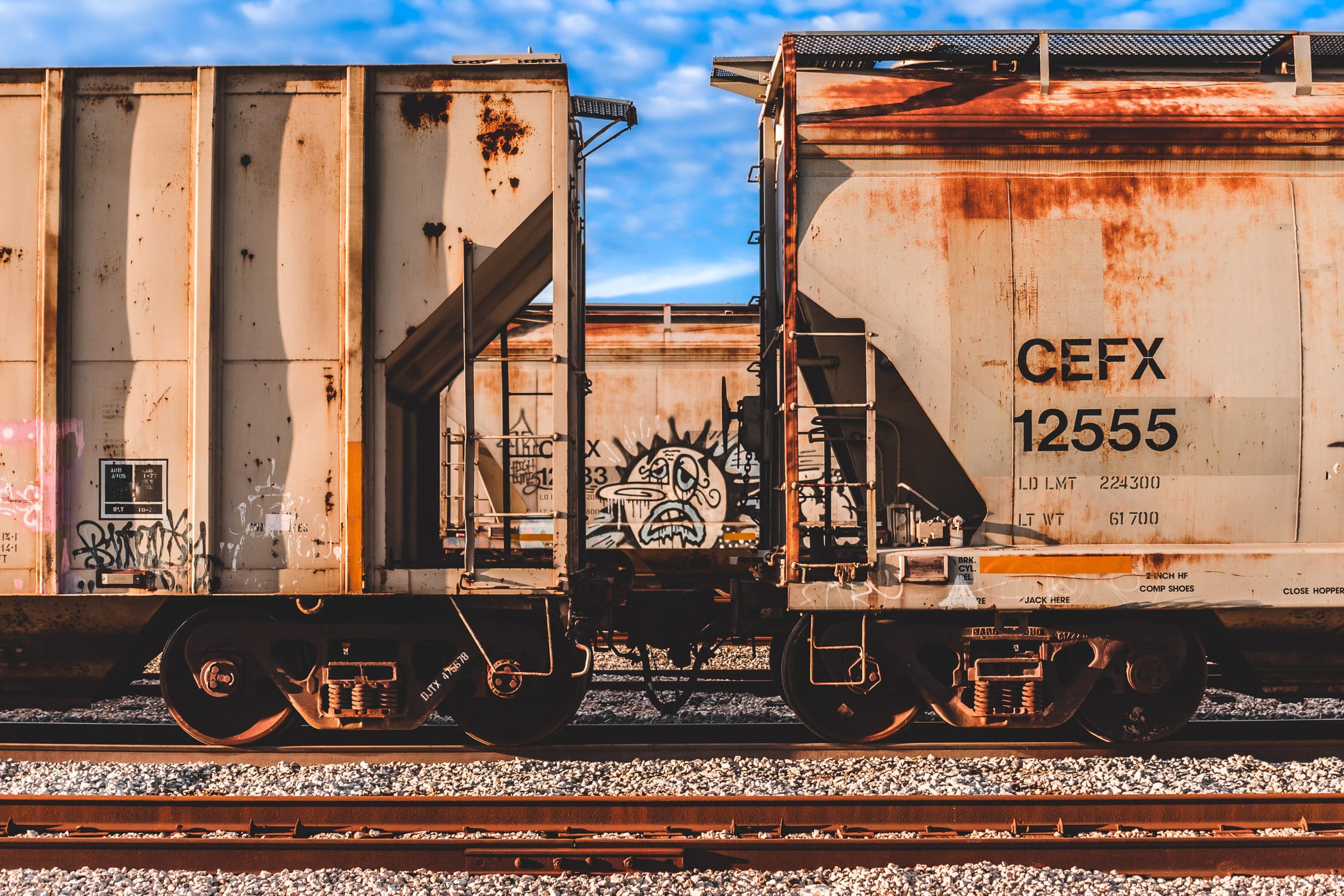 Graffiti spotted on a railcar in a Galveston, Texas, railyard.