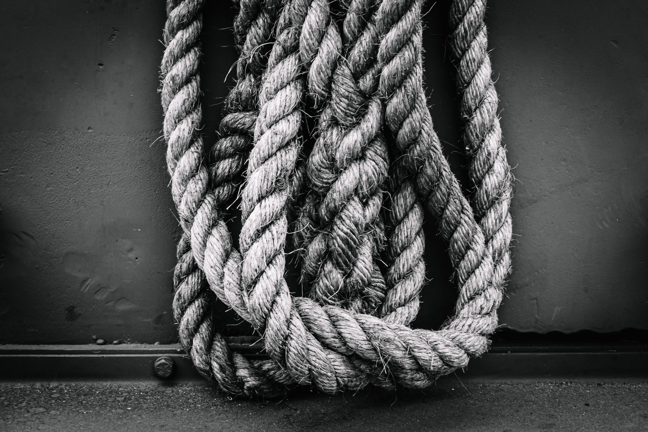 Loops of rope on a tank on display at the Cavanaugh Flight Museum, Addison, Texas.