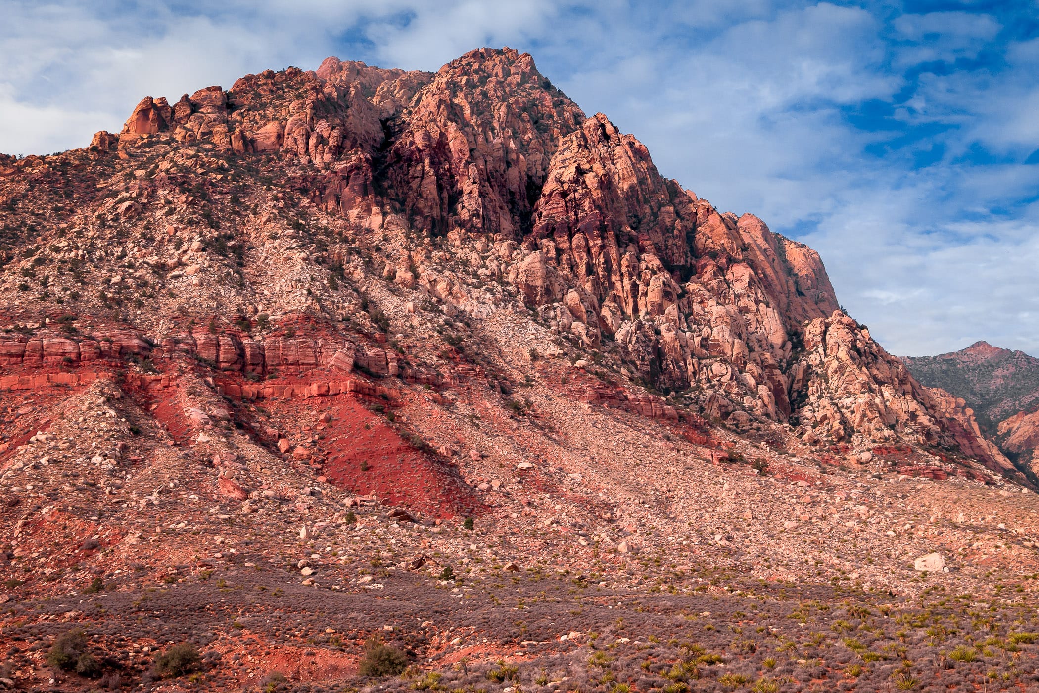 A rocky pinnacle rises into the sky in the Spring Mountains outside of Las Vegas.